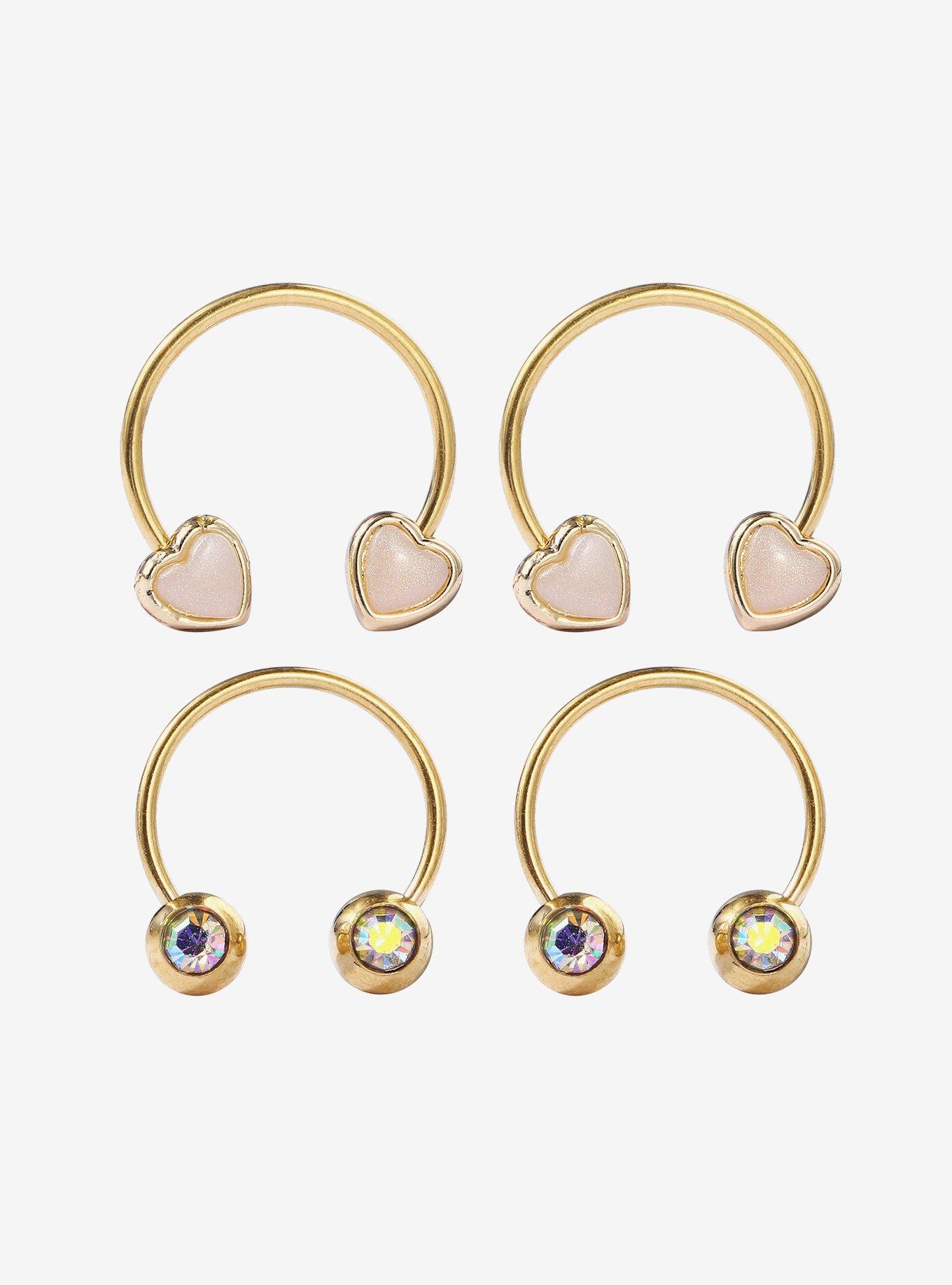 Steel Heart Rhinestone Gem Curved Barbell 4 Pack, , hi-res