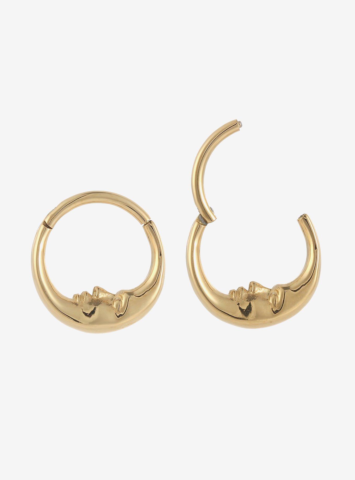 16G Steel Gold Crescent Moon Hinged Clicker, , hi-res