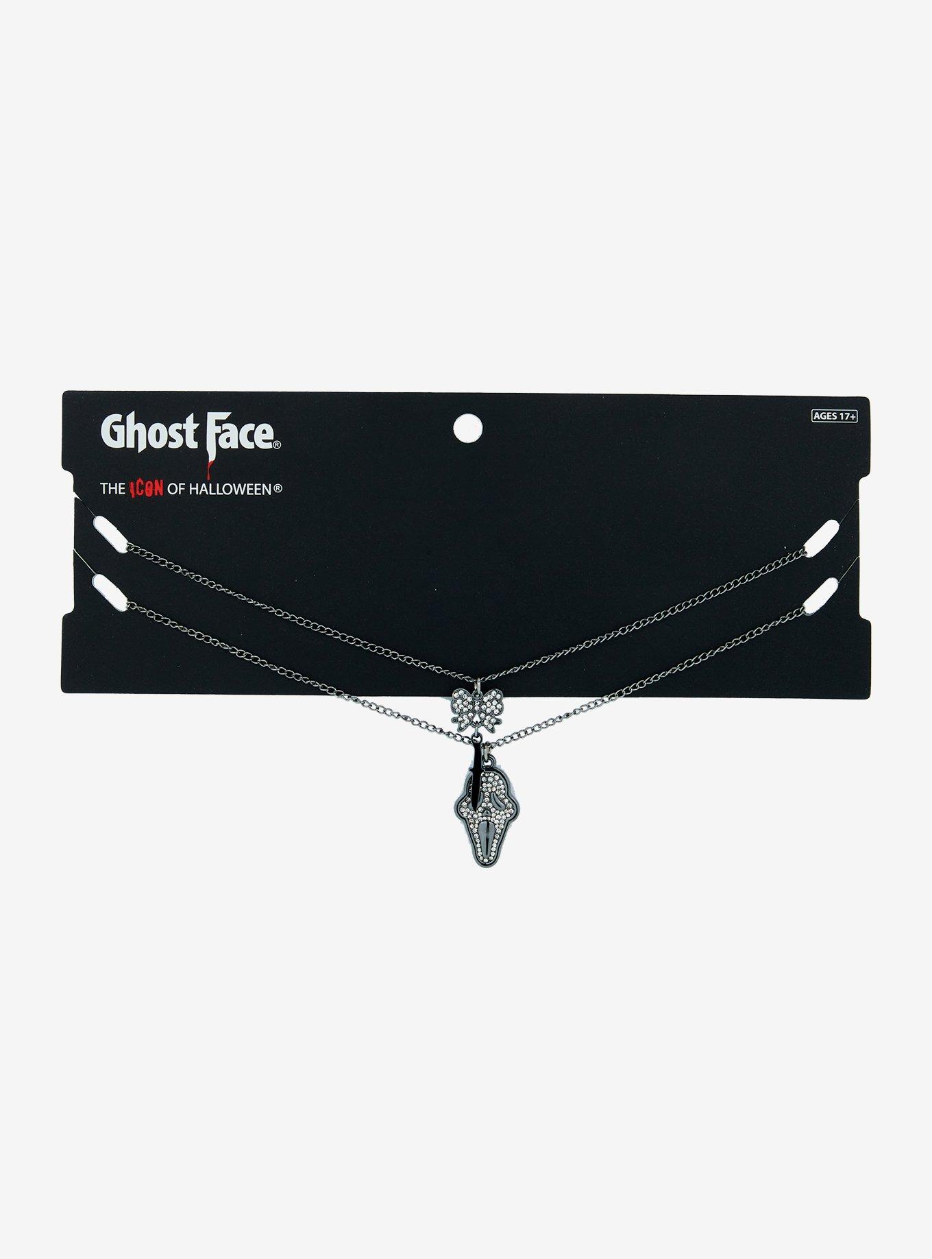 Scream Ghost Face Mask Bow Bling Necklace Set, , hi-res