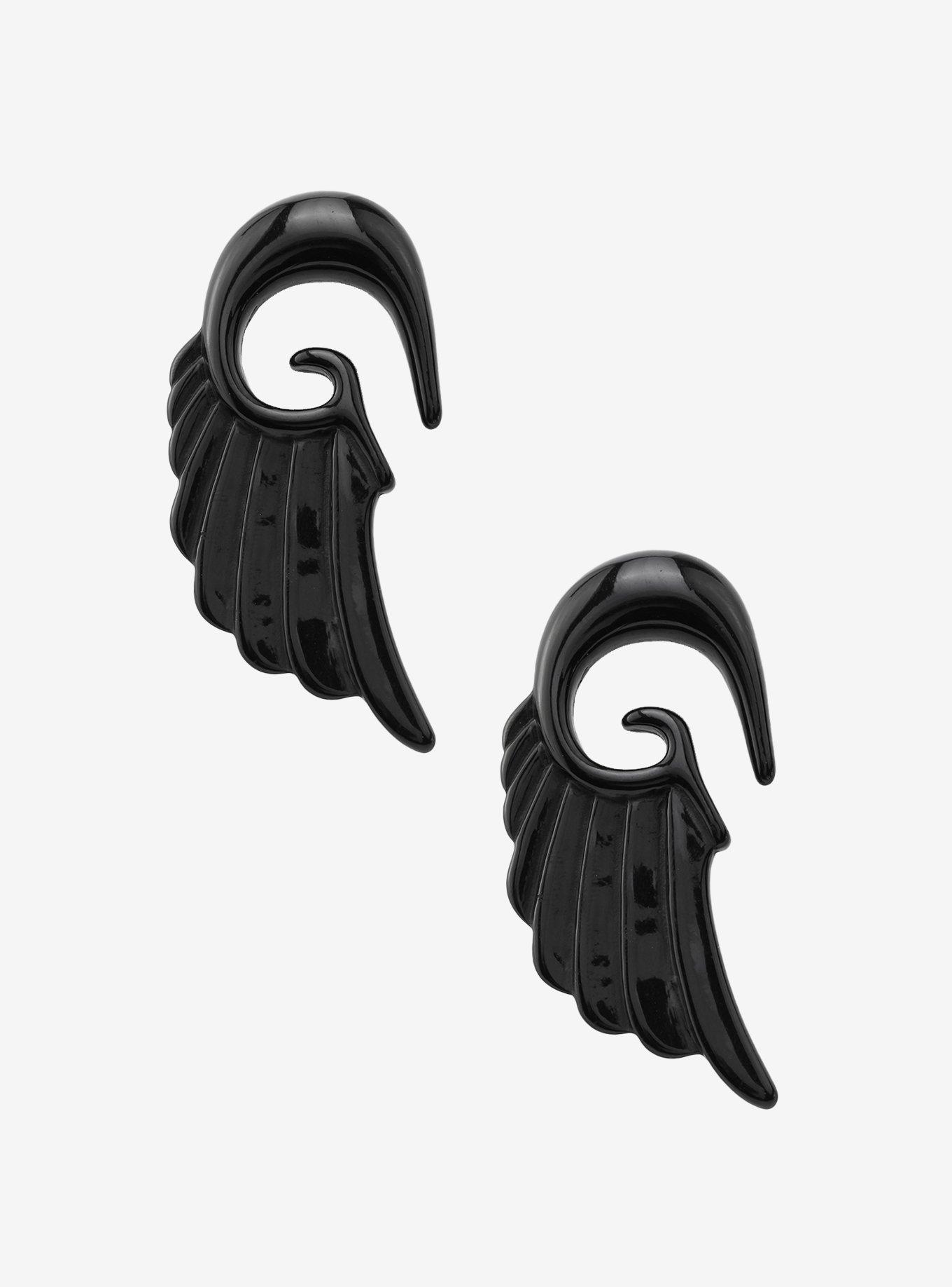 Acrylic Black Angel Wing Hanger Taper Plug 2 Pack