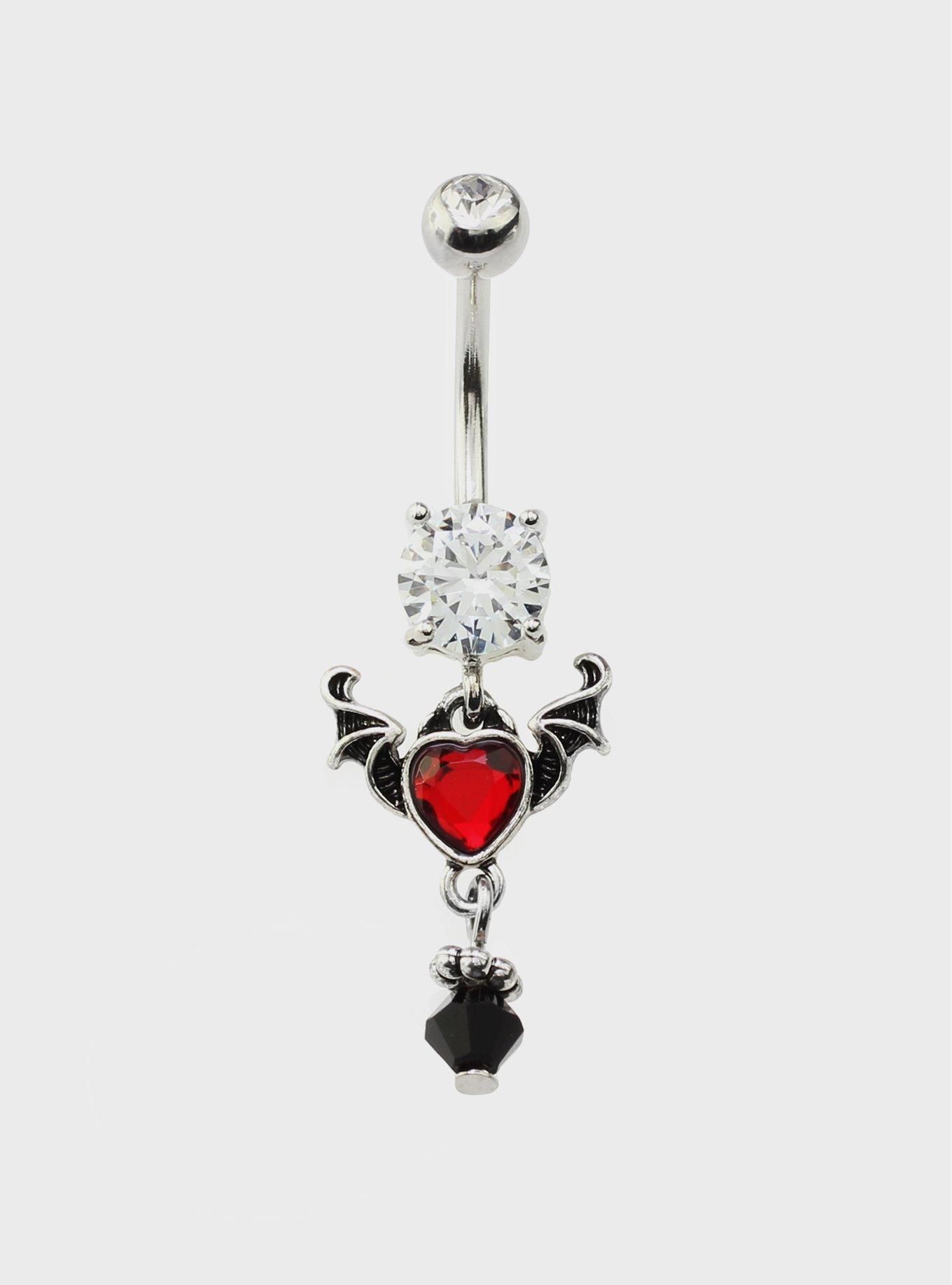 14G Steel Heart Bat Wing Navel Barbell, , hi-res
