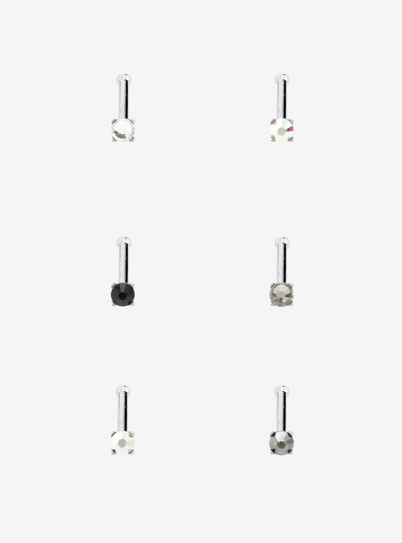 Steel Basic Gem Nose Stud 6 Pack, , hi-res