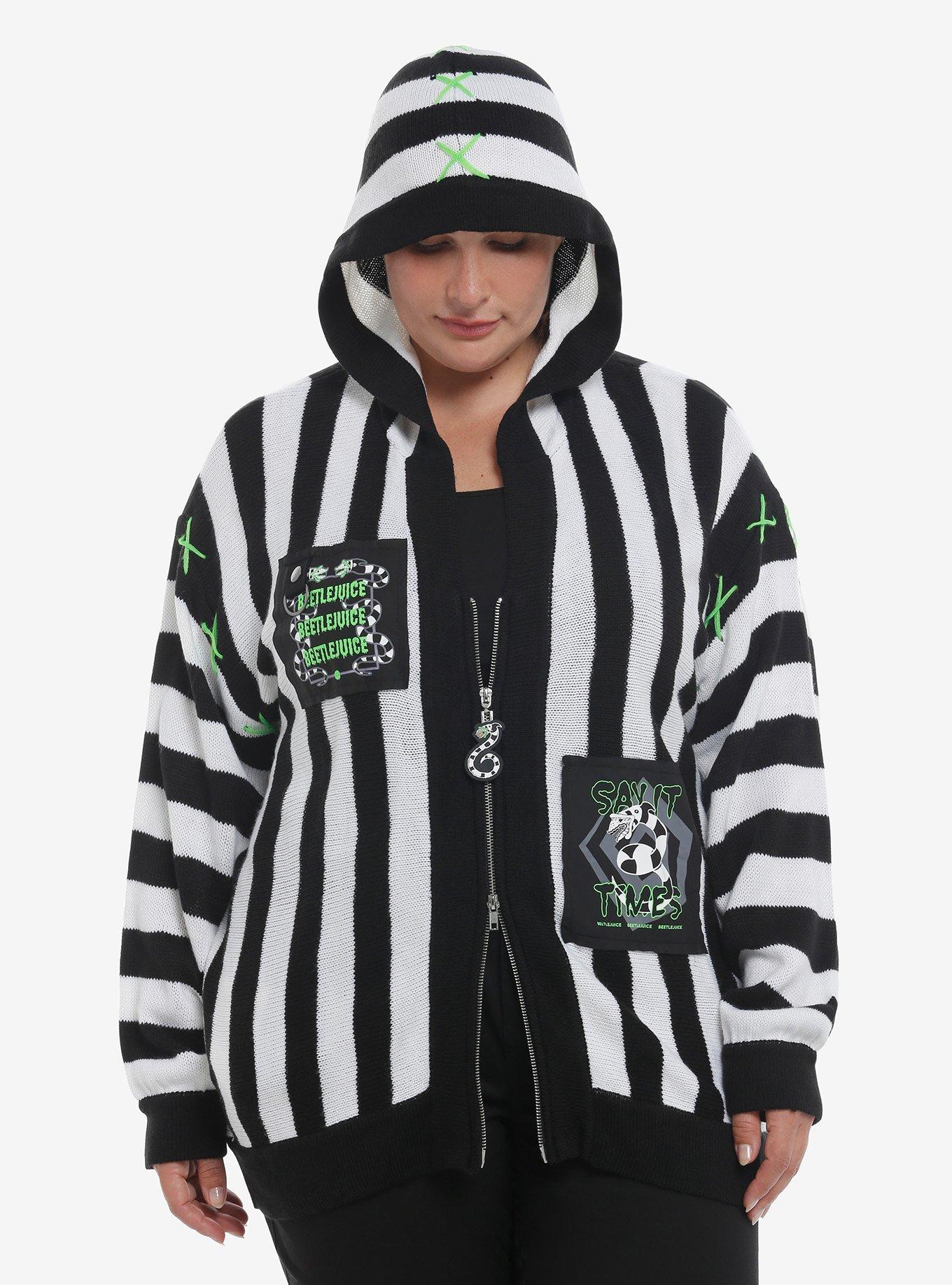 Beetlejuice Beetlejuice Stripe Patches Girls Hooded Cardigan Plus Size, MULTI, hi-res