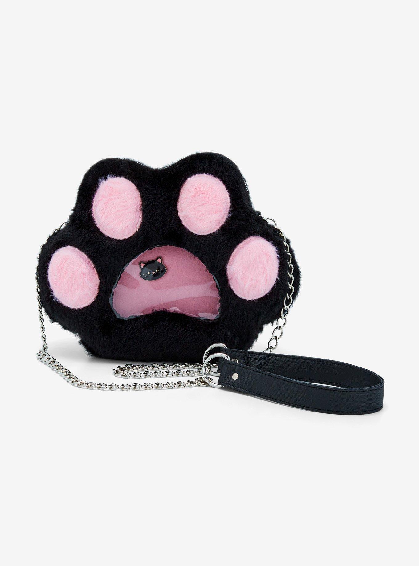 Black & Pink Paw Print Pin Collector Crossbody Bag, , hi-res