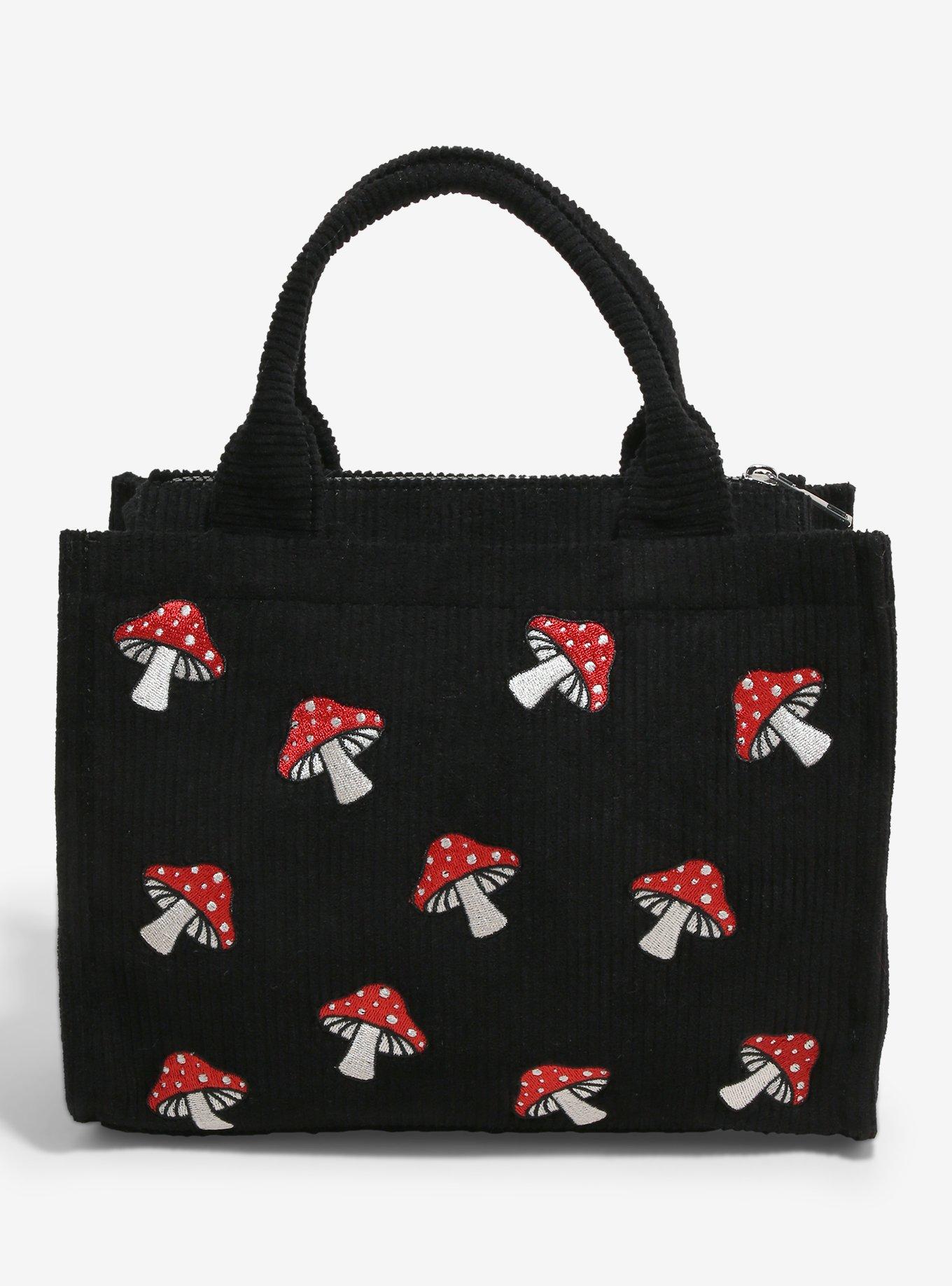 Mushroom Embroidered Black Corduroy Crossbody Bag, , hi-res