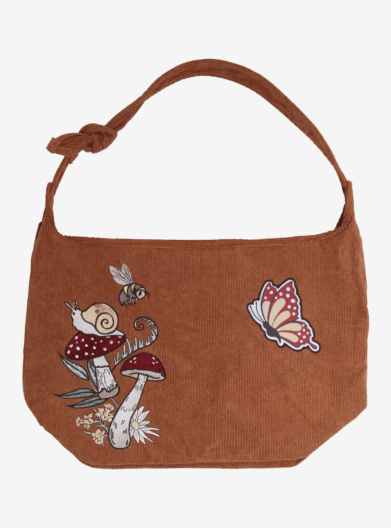 Mushrooms & Bugs Corduroy Hobo Bag