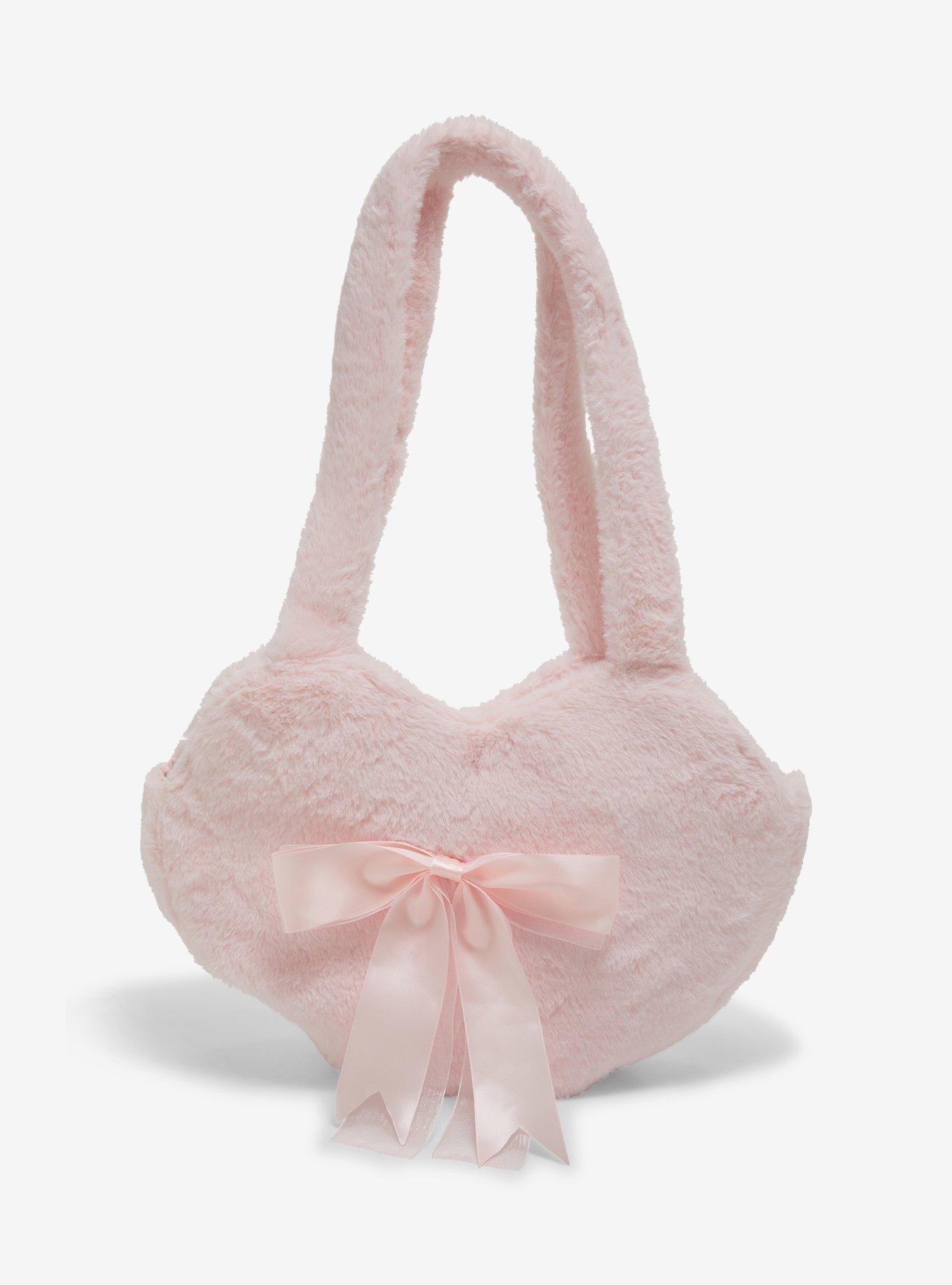 Pastel Pink Heart Fuzzy Plush Tote Bag, , hi-res