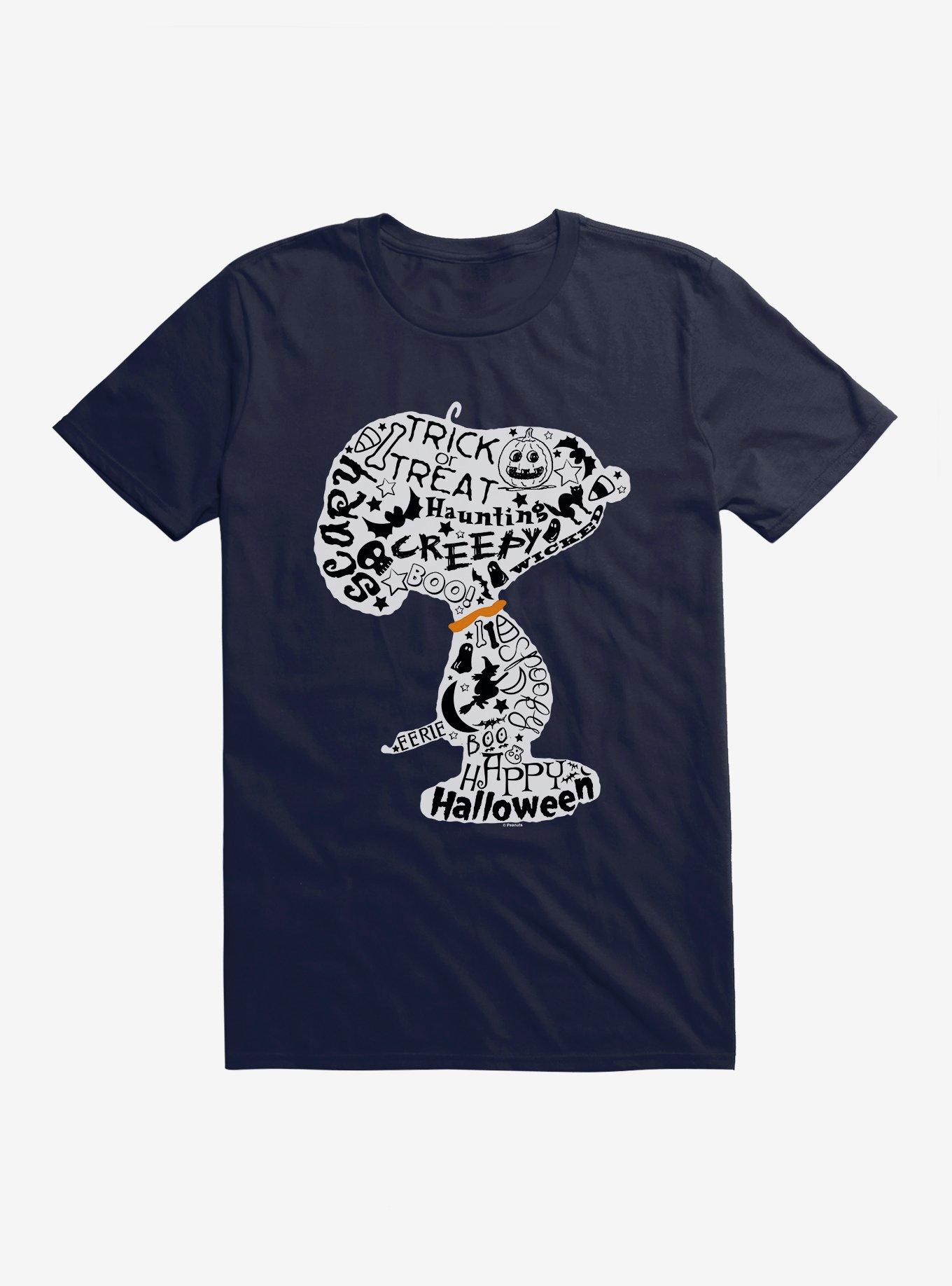 Peanuts Snoopy Halloween Word Cloud T-Shirt, NAVY, hi-res