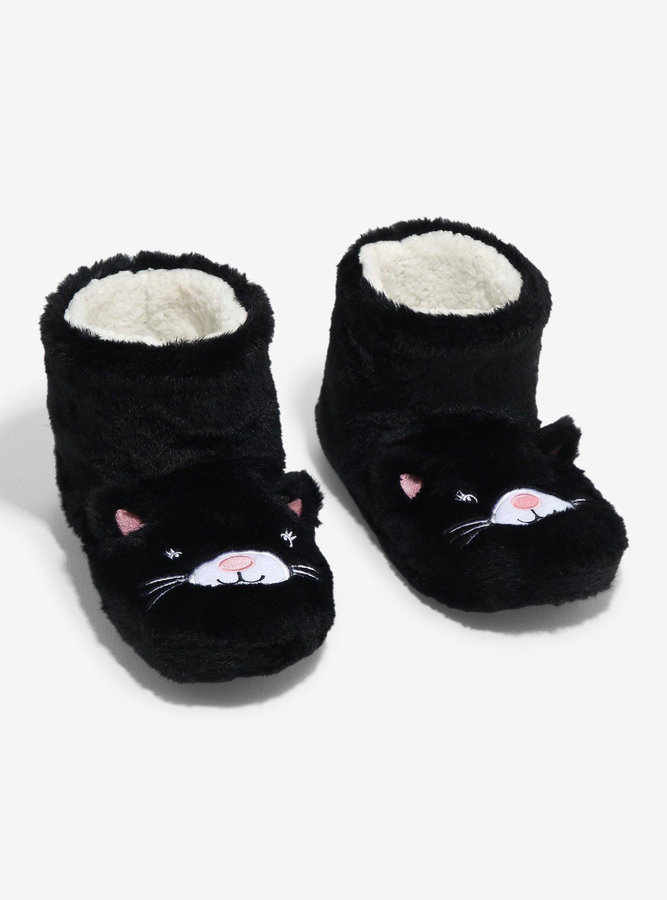 Black Cat Plush Bootie Slippers, , hi-res