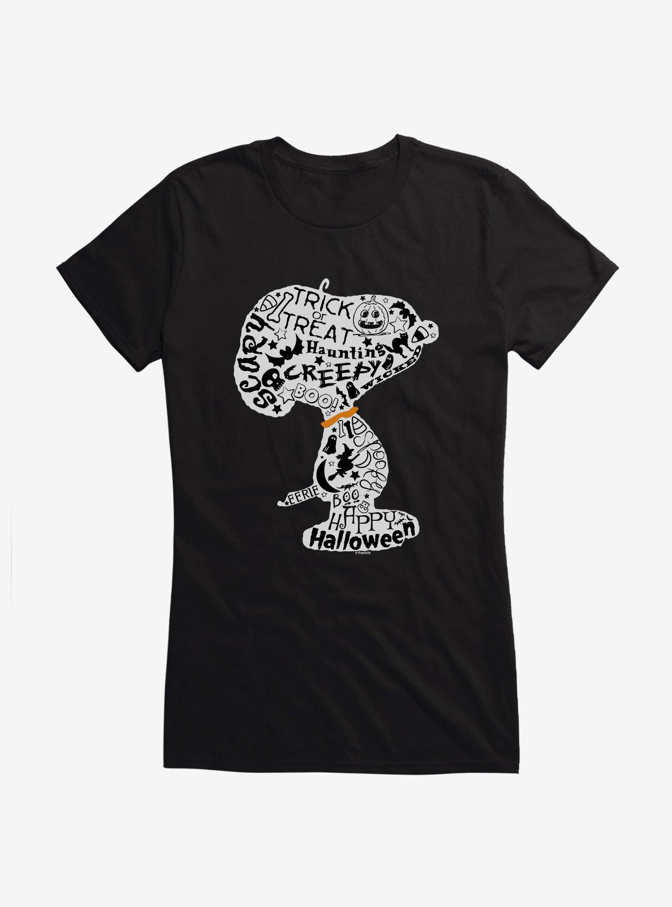 Peanuts Snoopy Halloween Word Cloud Girls T-Shirt, BLACK, hi-res