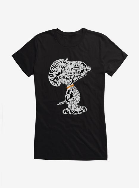 Peanuts Snoopy Halloween Word Cloud Girls T-Shirt - BLACK | Hot Topic