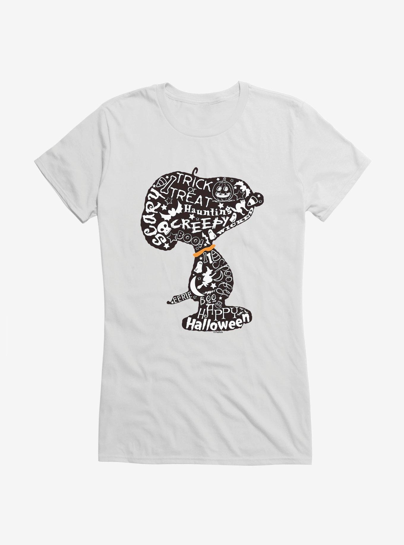 Peanuts Snoopy Halloween Word Cloud Girls T-Shirt, WHITE, hi-res
