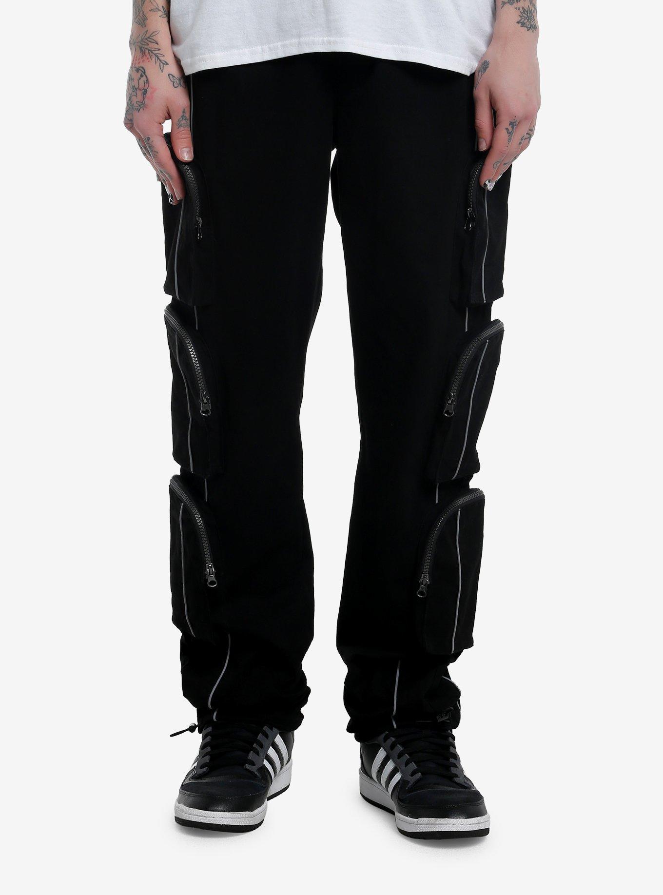 Black Zipper Cargo Pocket Pants, , hi-res