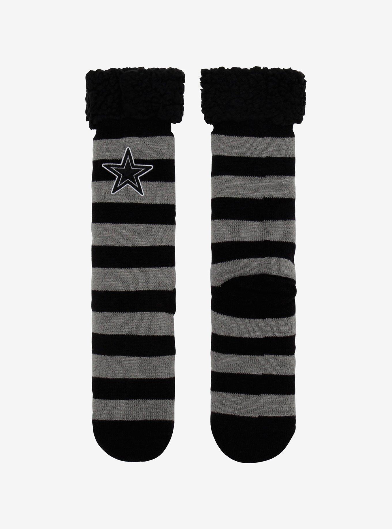 Black & Grey Stripe Star Cozy Slipper Socks, , hi-res