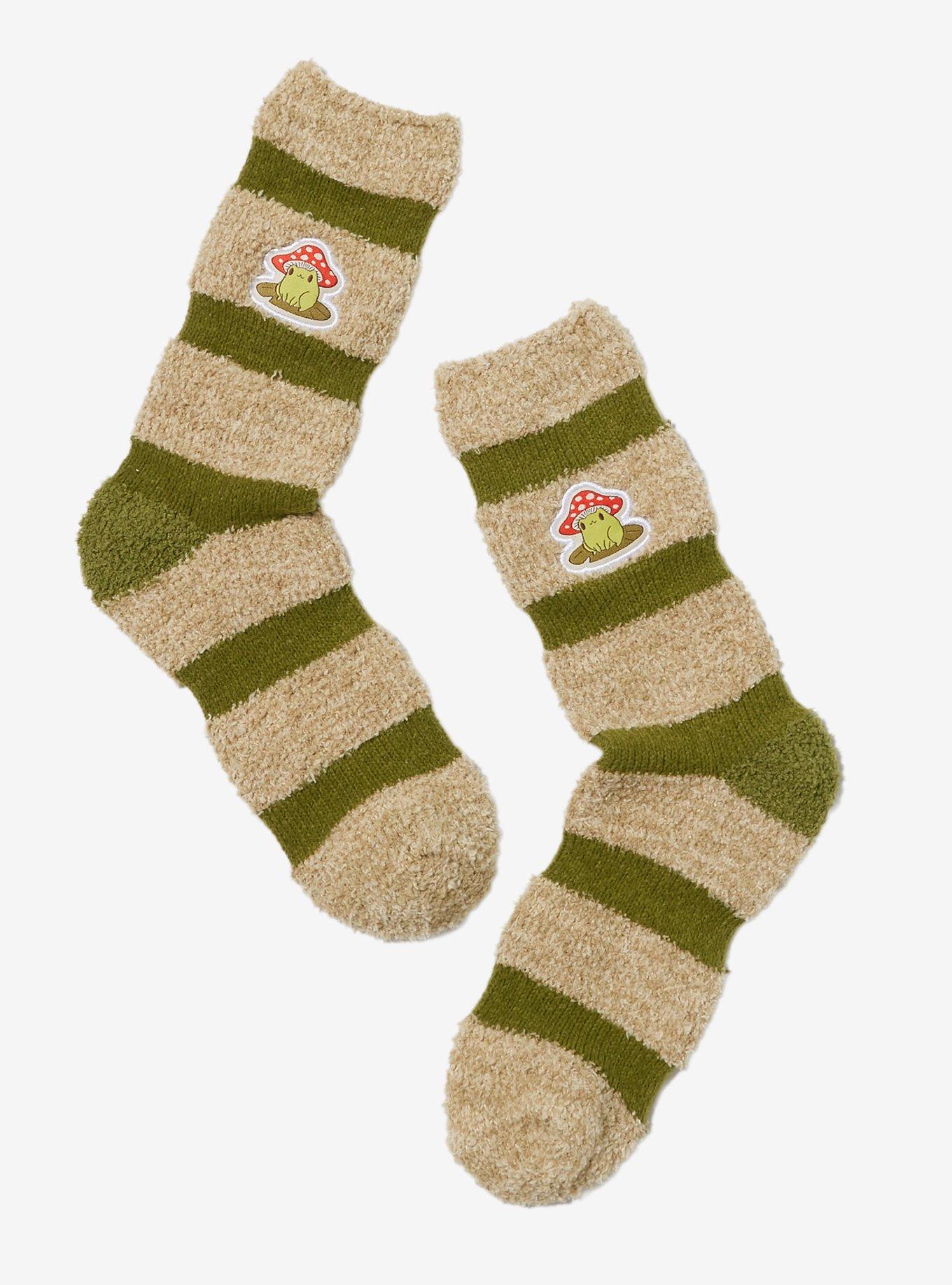 Mushroom Frog Stripe Fuzzy Socks, , hi-res