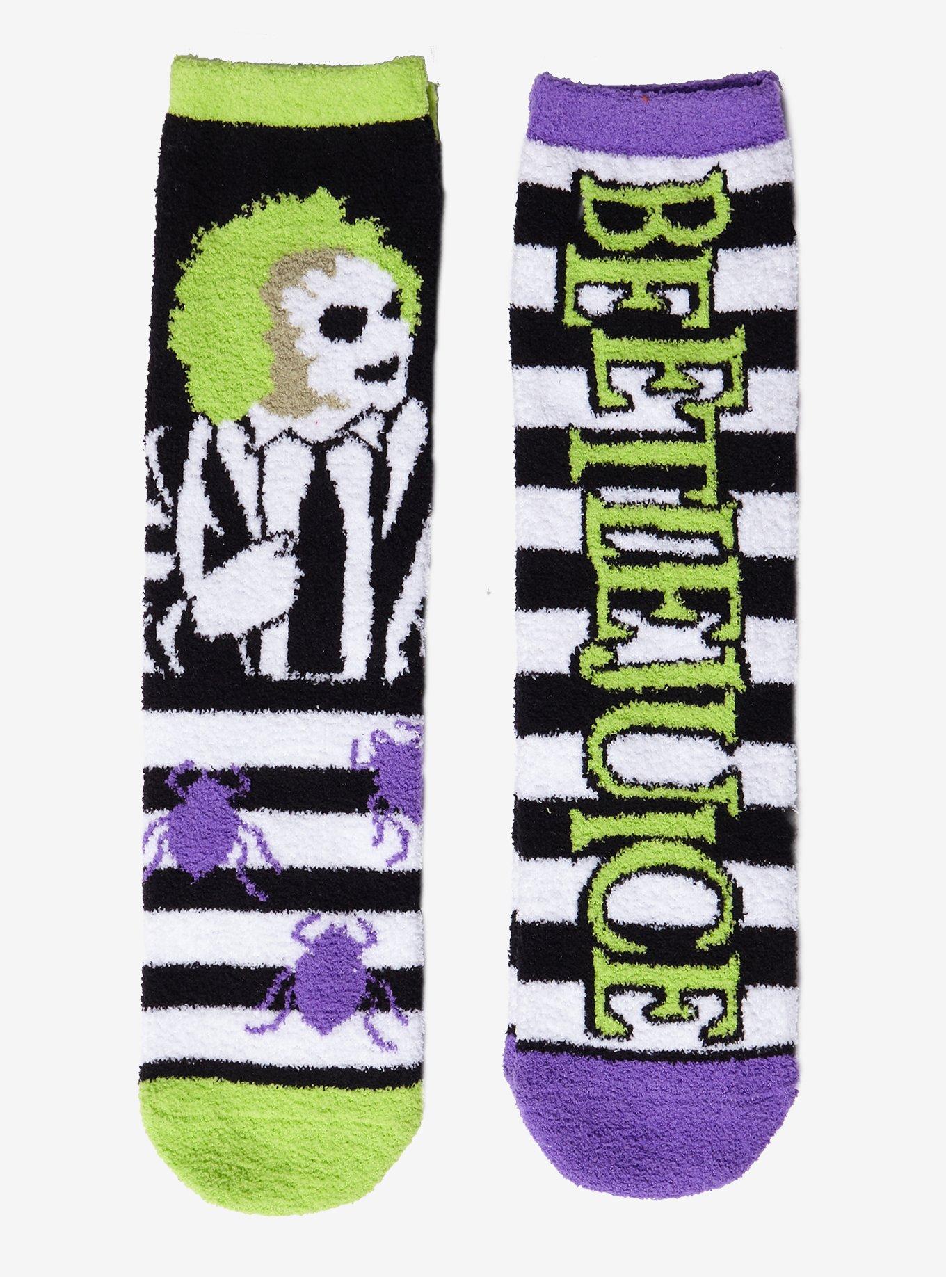 Beetlejuice Stripe Bugs Cozy Crew Socks 2 Pair