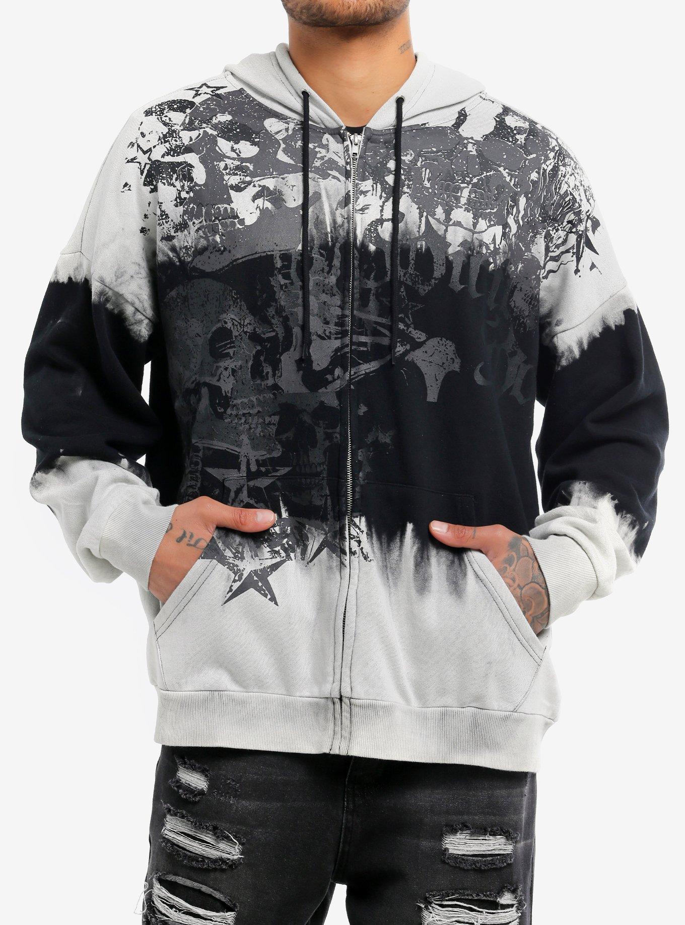 Social Collision Skull Dip Wash Oversized Hoodie, , hi-res