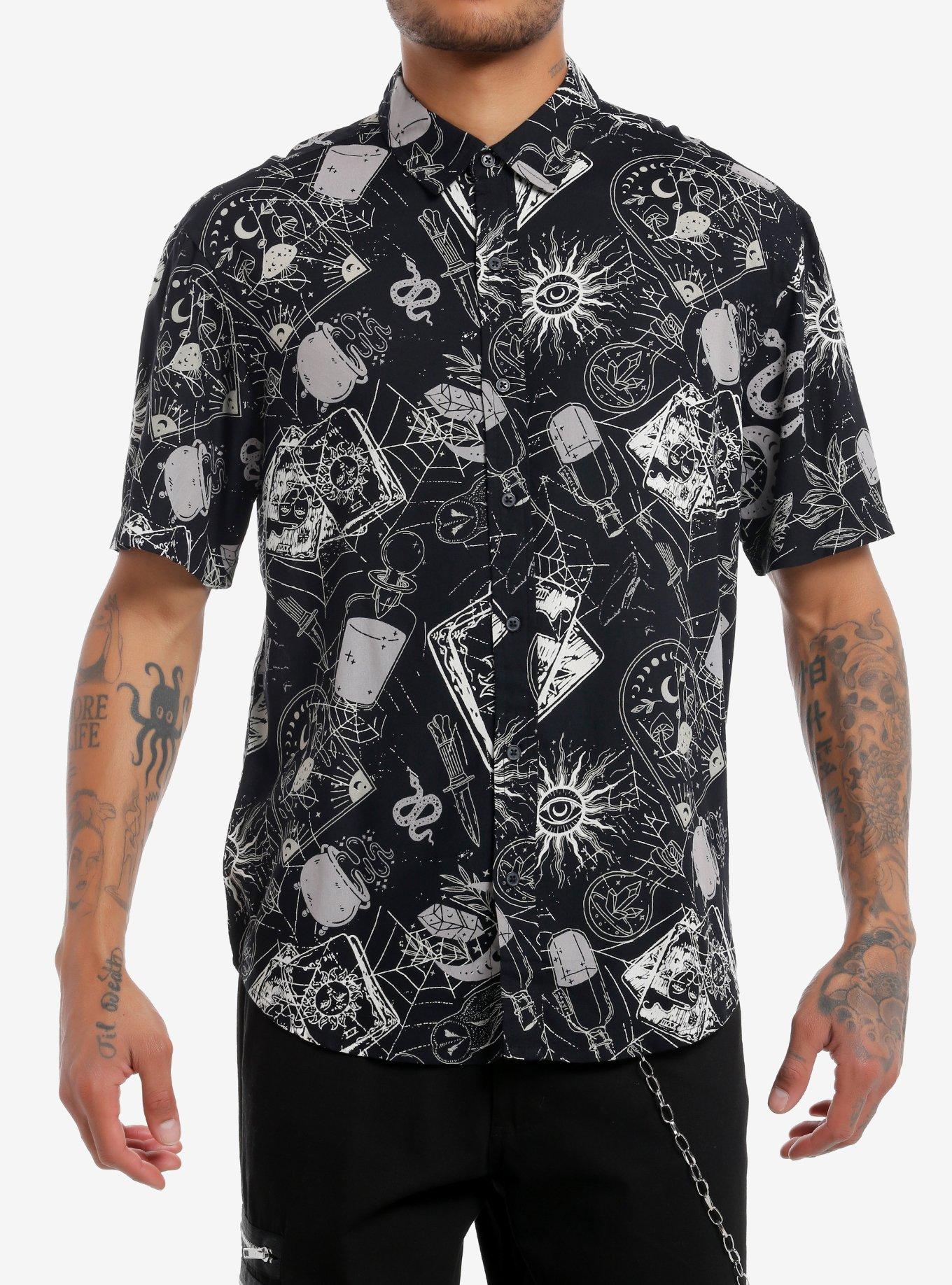 Cosmic Witchy Icons Woven Button-Up, , hi-res