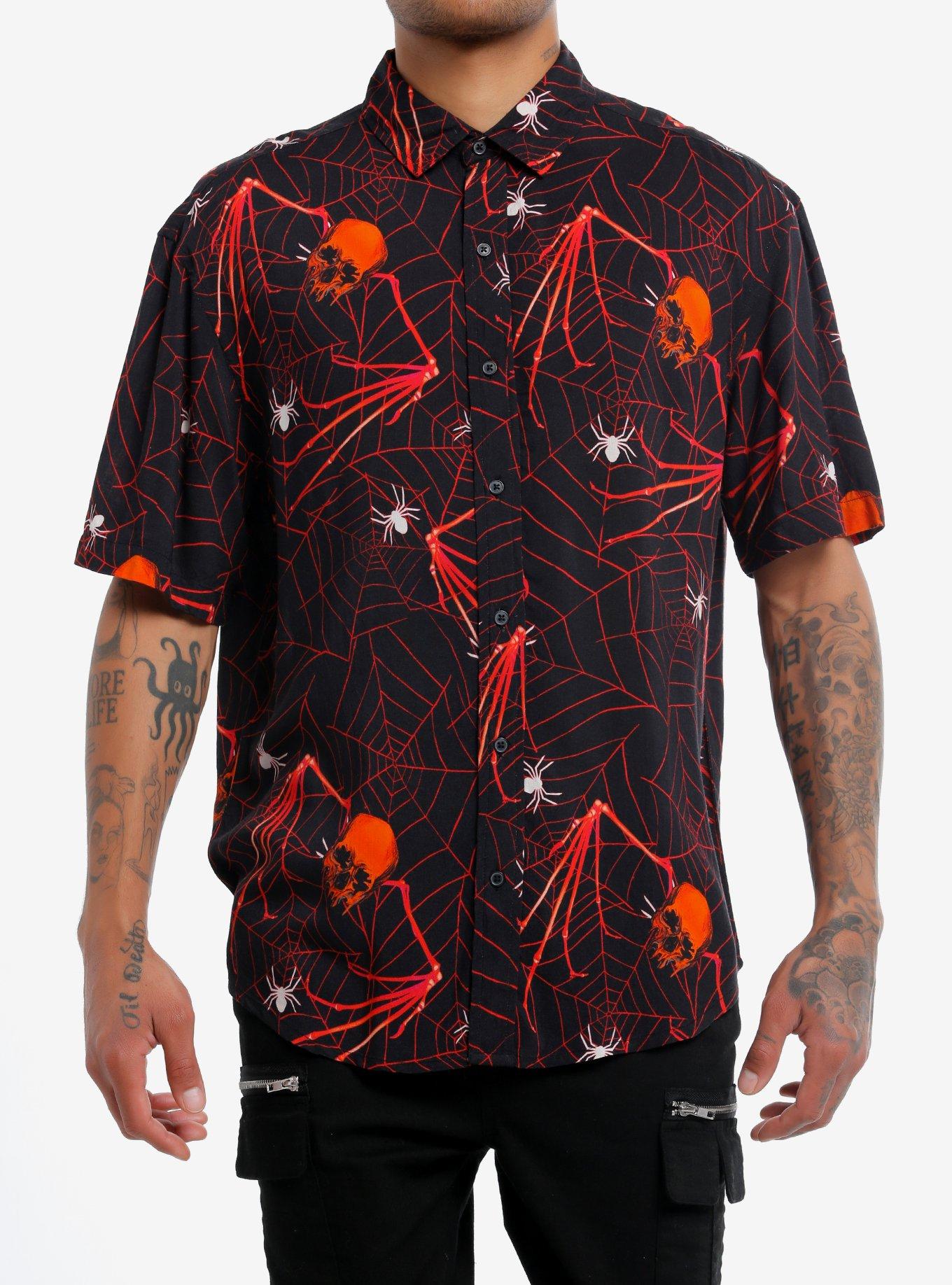 Skull Bats Allover Print Woven Button-Up