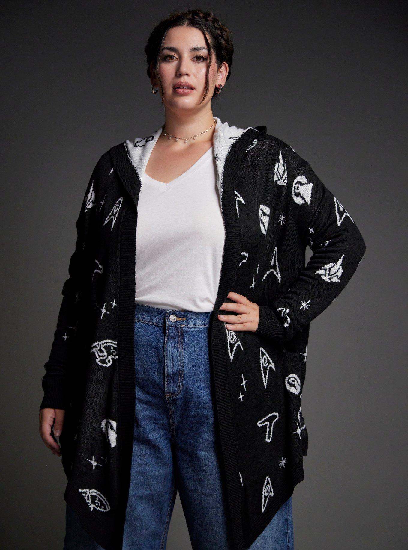 Her Universe Star Trek Icons Hooded Cardigan Plus Size Her Universe Exclusive, BLACK  WHITE, hi-res