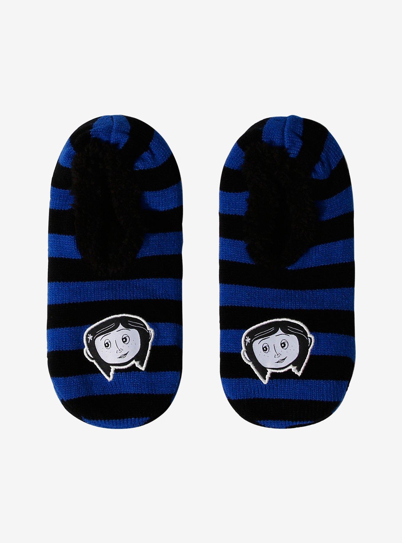 Coraline Black & Blue Stripe Cozy Slipper Socks, , hi-res