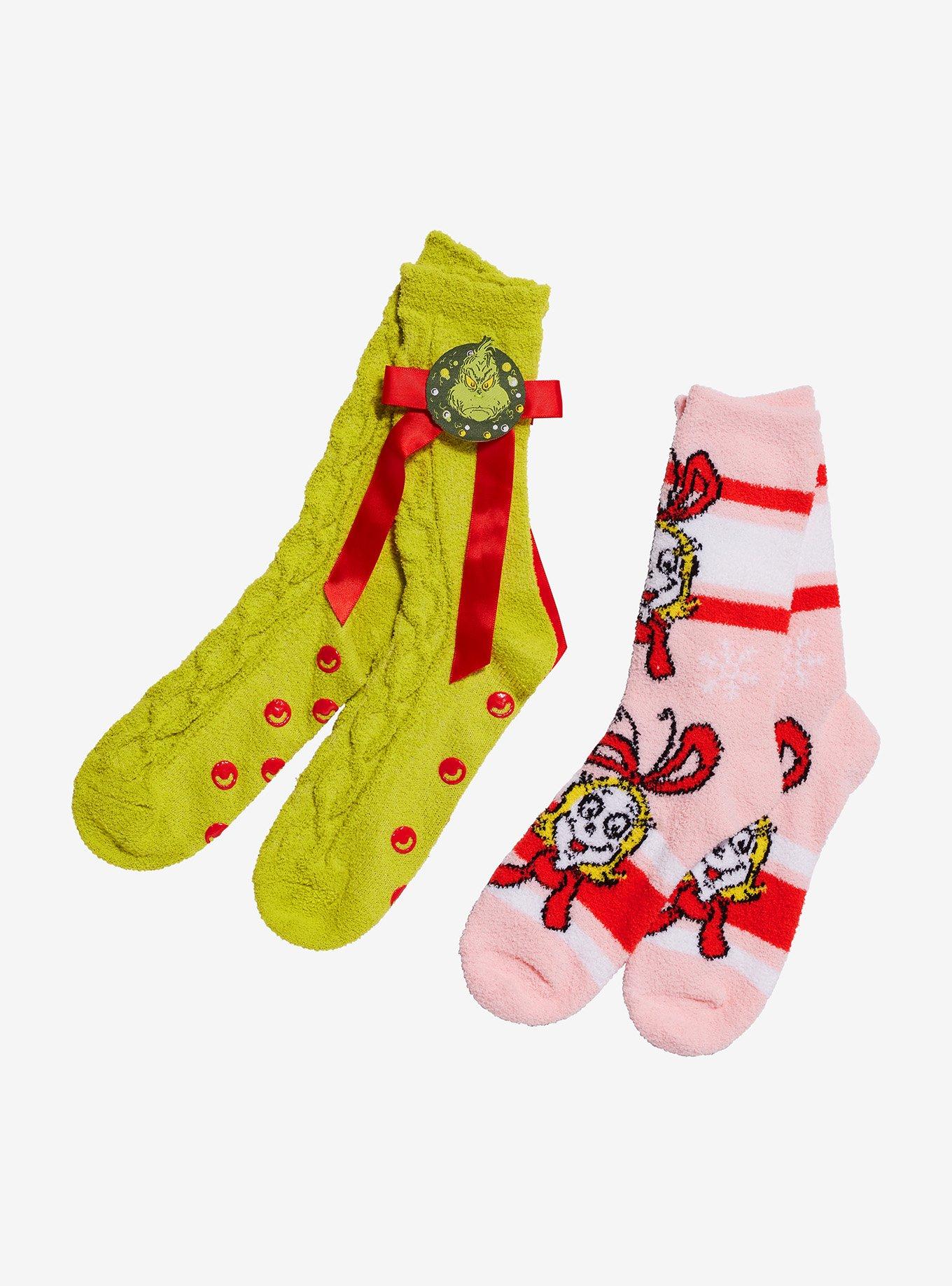 Dr. Seuss How The Grinch Stole Christmas! Grinch & Cindy Lou Cozy Slipper Socks 2 Pair, , hi-res