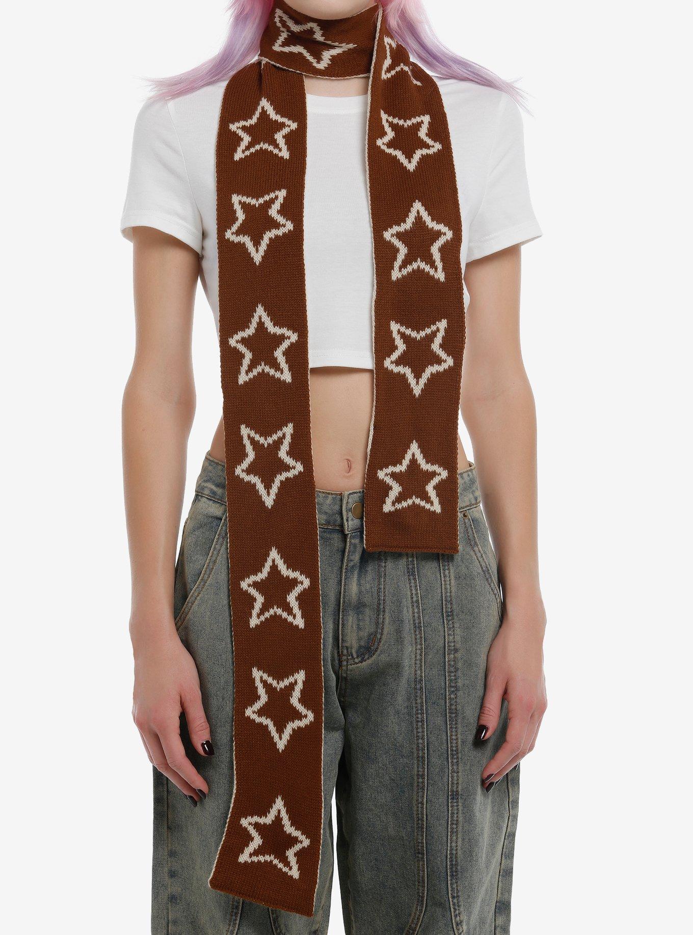 Brown & Tan Stars Knit Scarf | Hot Topic