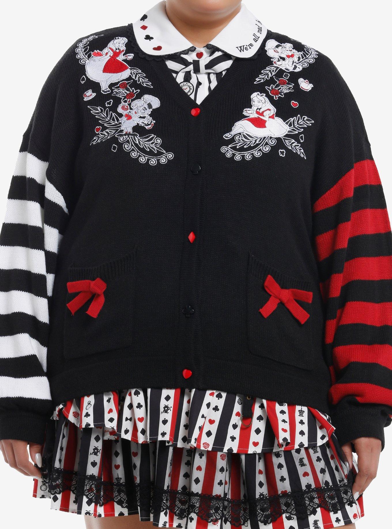 Her Universe Disney Alice In Wonderland Embroidered Stripe Girls Cardigan Plus Size, , hi-res