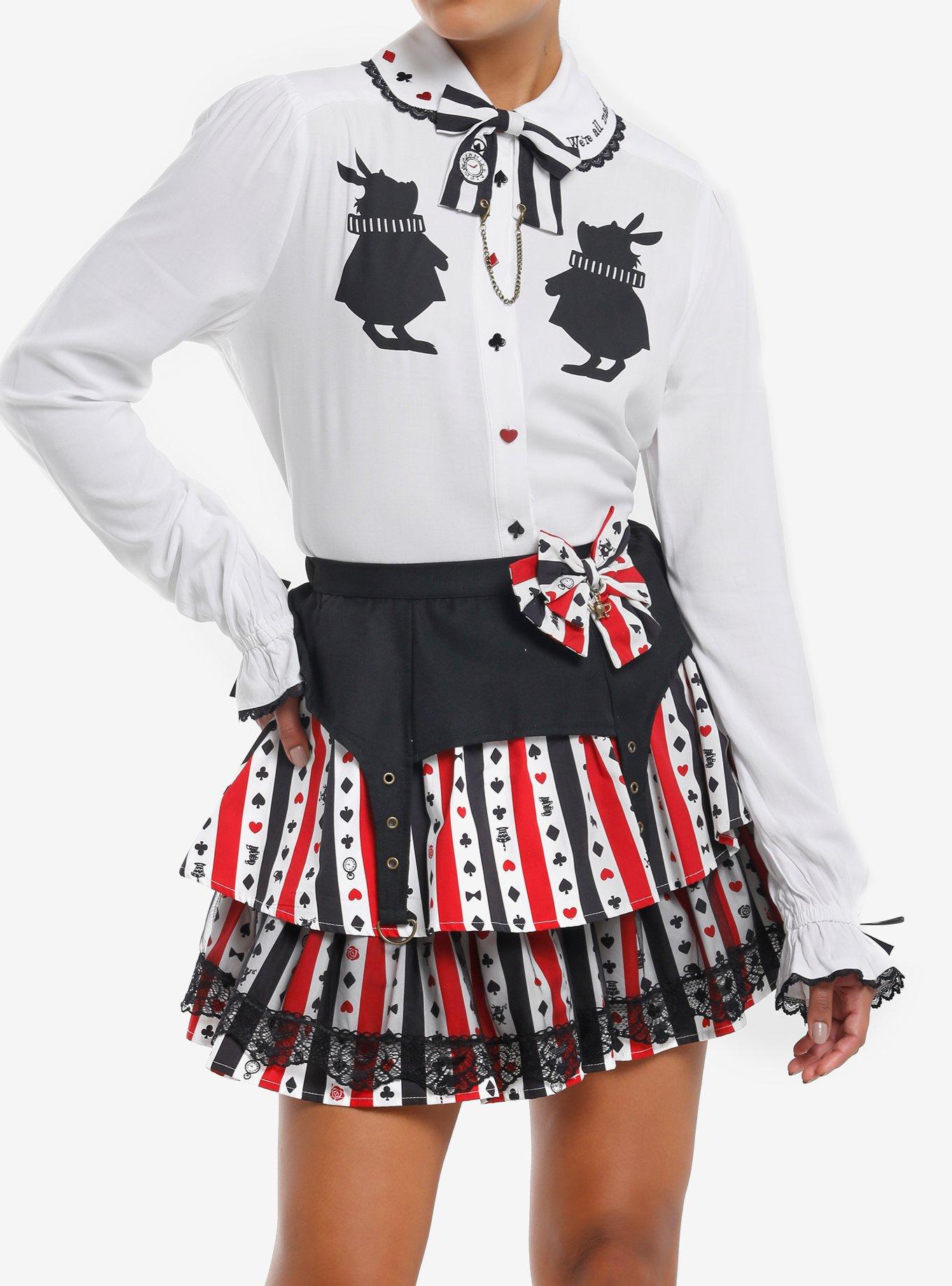Her Universe Disney Alice In Wonderland White Rabbit Bow Girls Woven Button-Up, BLACK, hi-res