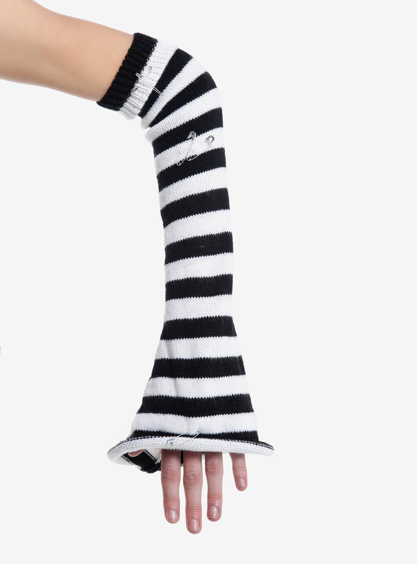 Black & White Stripe Safety Pin Flare Arm Warmers, , hi-res