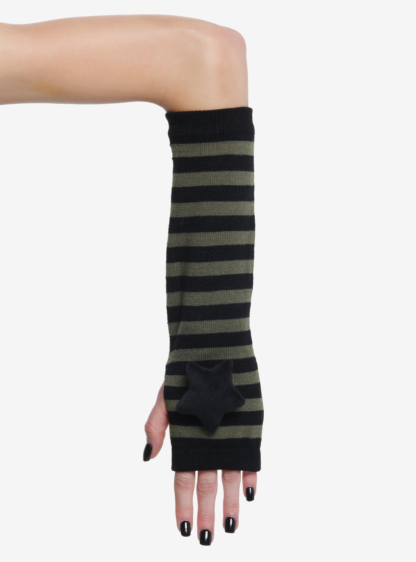 Olive & Black Stripe Star Plush Arm Warmers, , hi-res