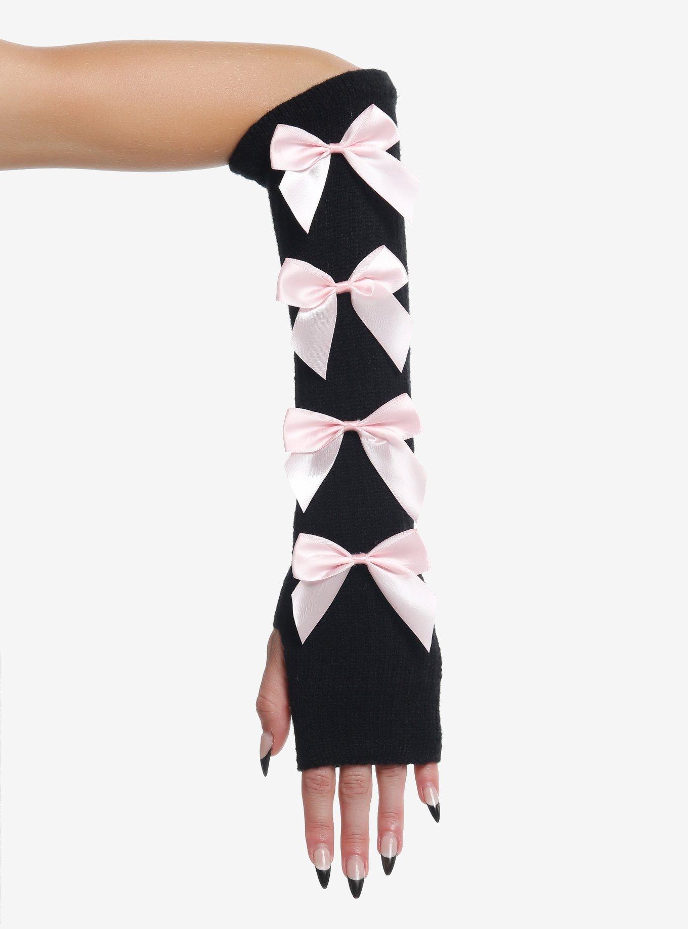 Black & Pink Bow Arm Warmers, , hi-res