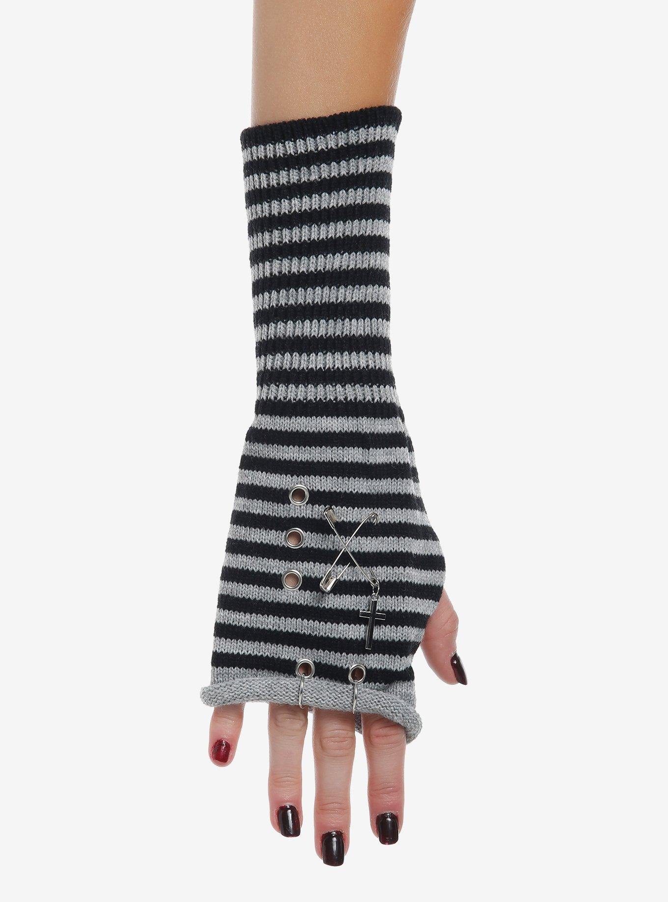 Black & Grey Stripe Hardware Arm Warmers, , hi-res