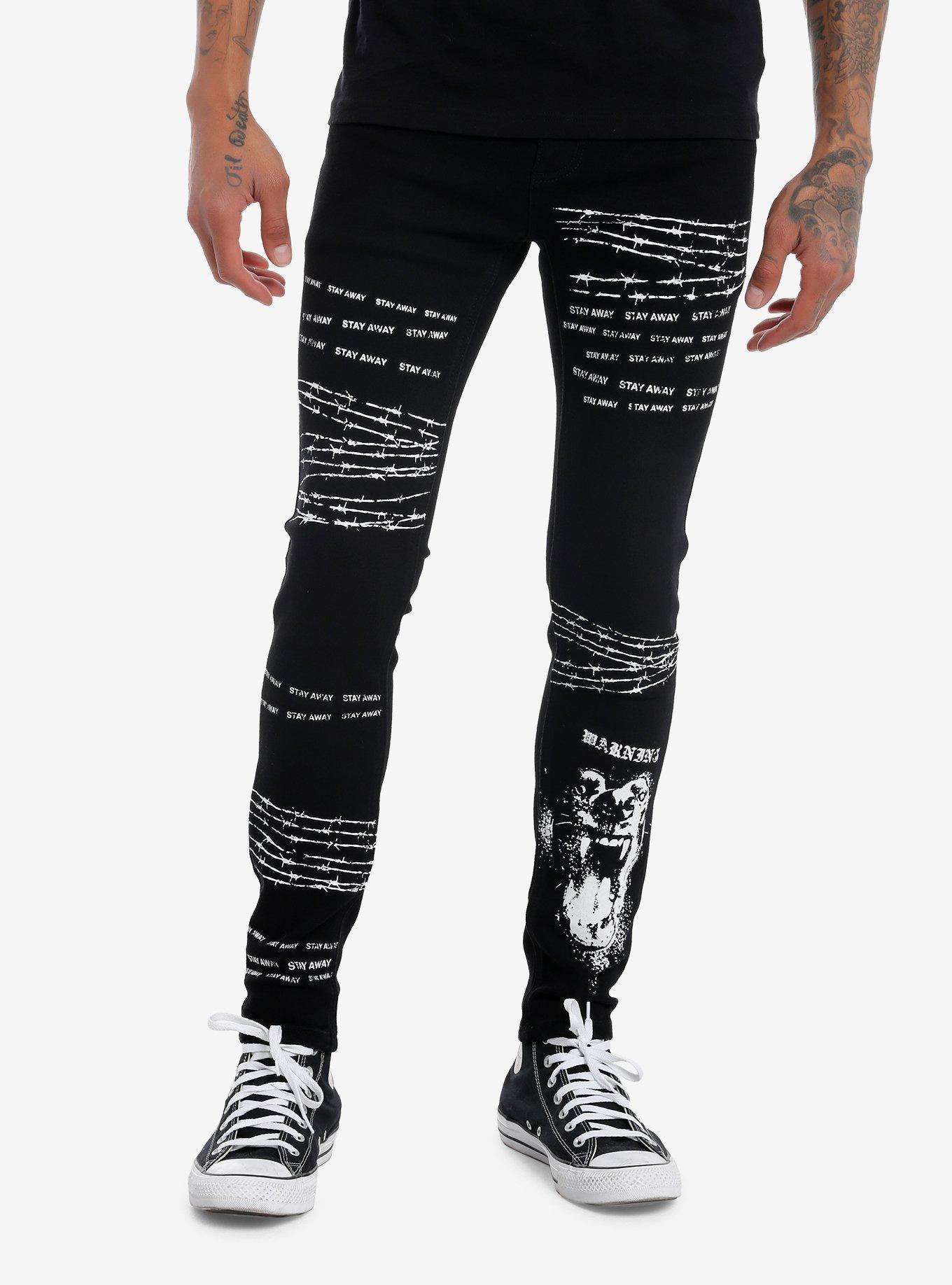 Social Collision Stay Away Printed Black Stinger Jeans, , hi-res