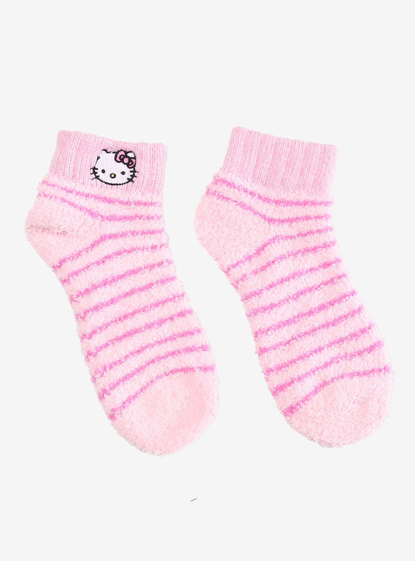 Hello Kitty Pink Stripe Fuzzy Ankle Socks, , hi-res