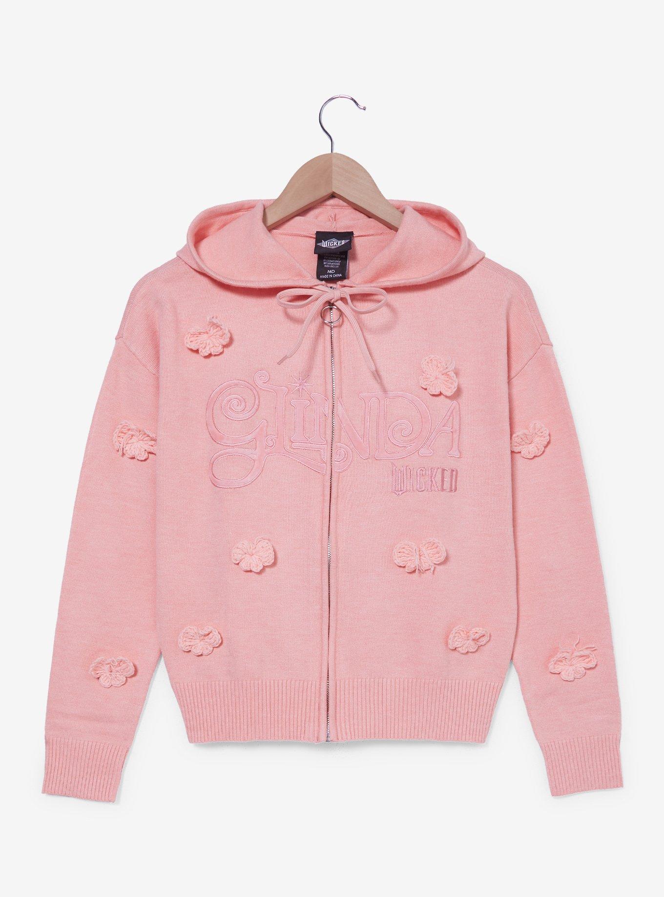 Wicked Glinda Floral Knit Zippered Hoodie, LIGHT PINK, hi-res