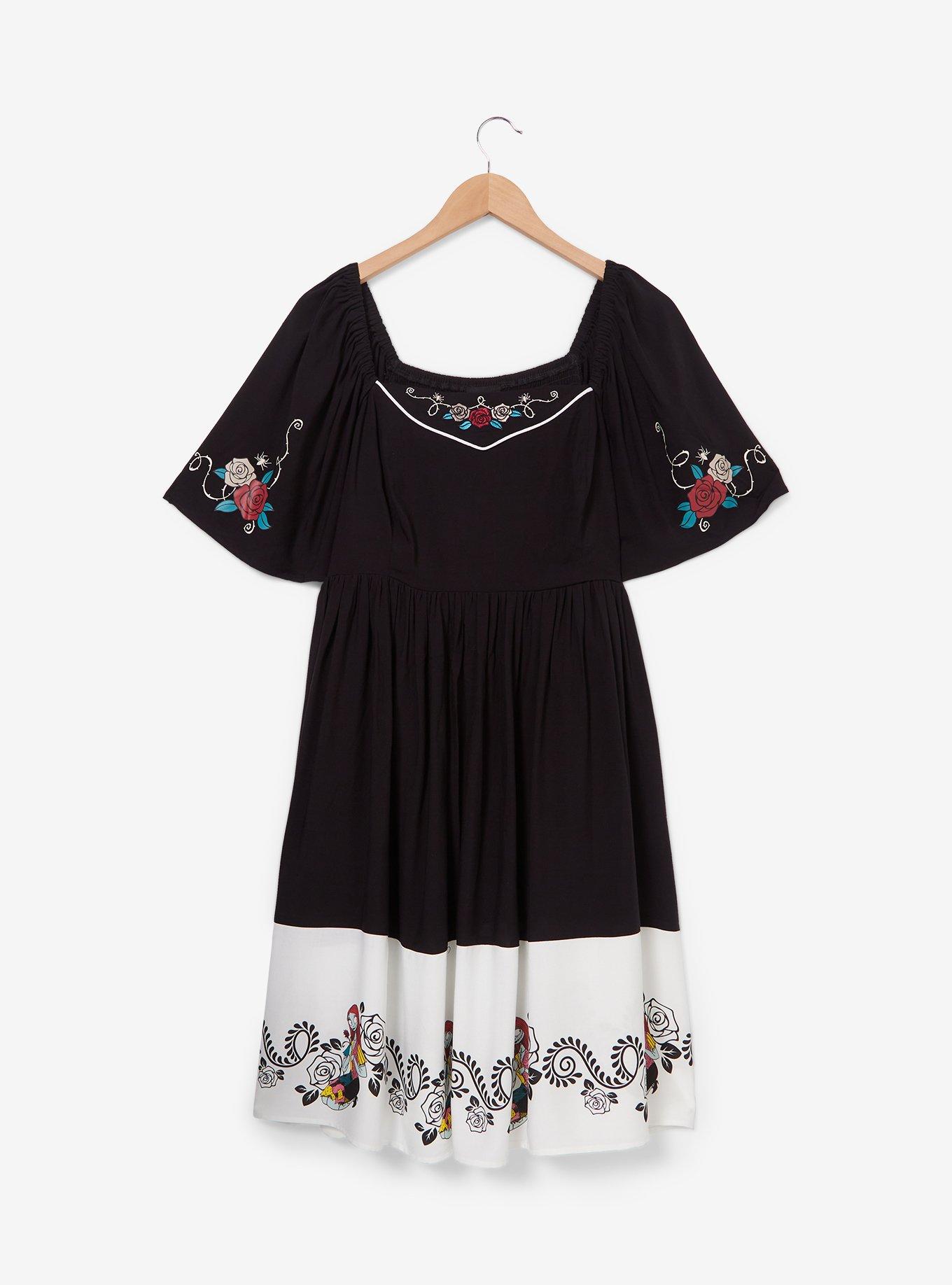 Disney The Nightmare Before Christmas Sally Western Patterned Plus Size Smock Dress - BoxLunch Exclusive, BLACK, hi-res
