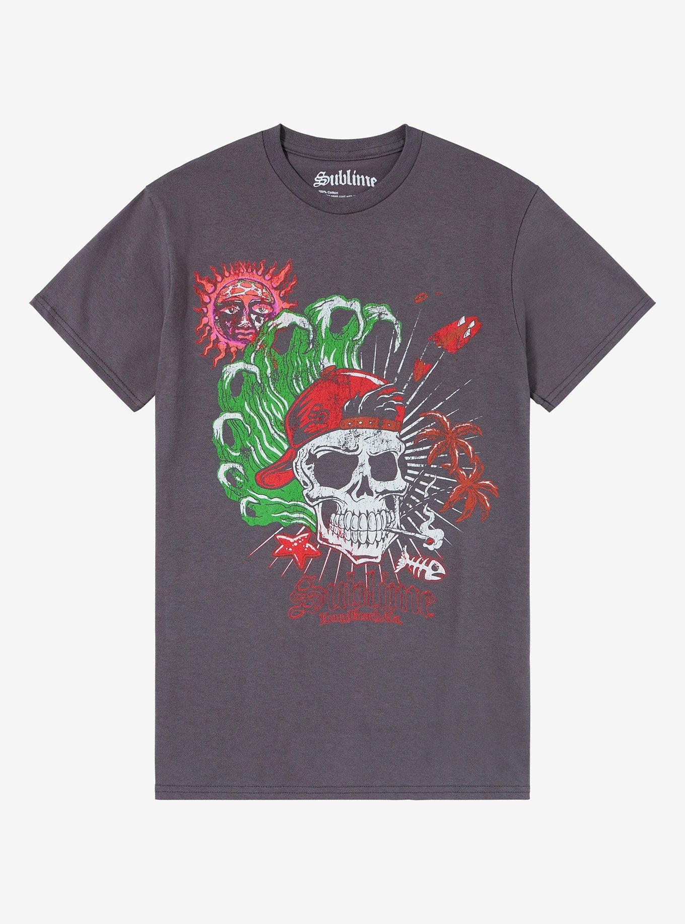 Sublime Smoking Skull Boyfriend Fit Girls T-Shirt, CHARCOAL, hi-res
