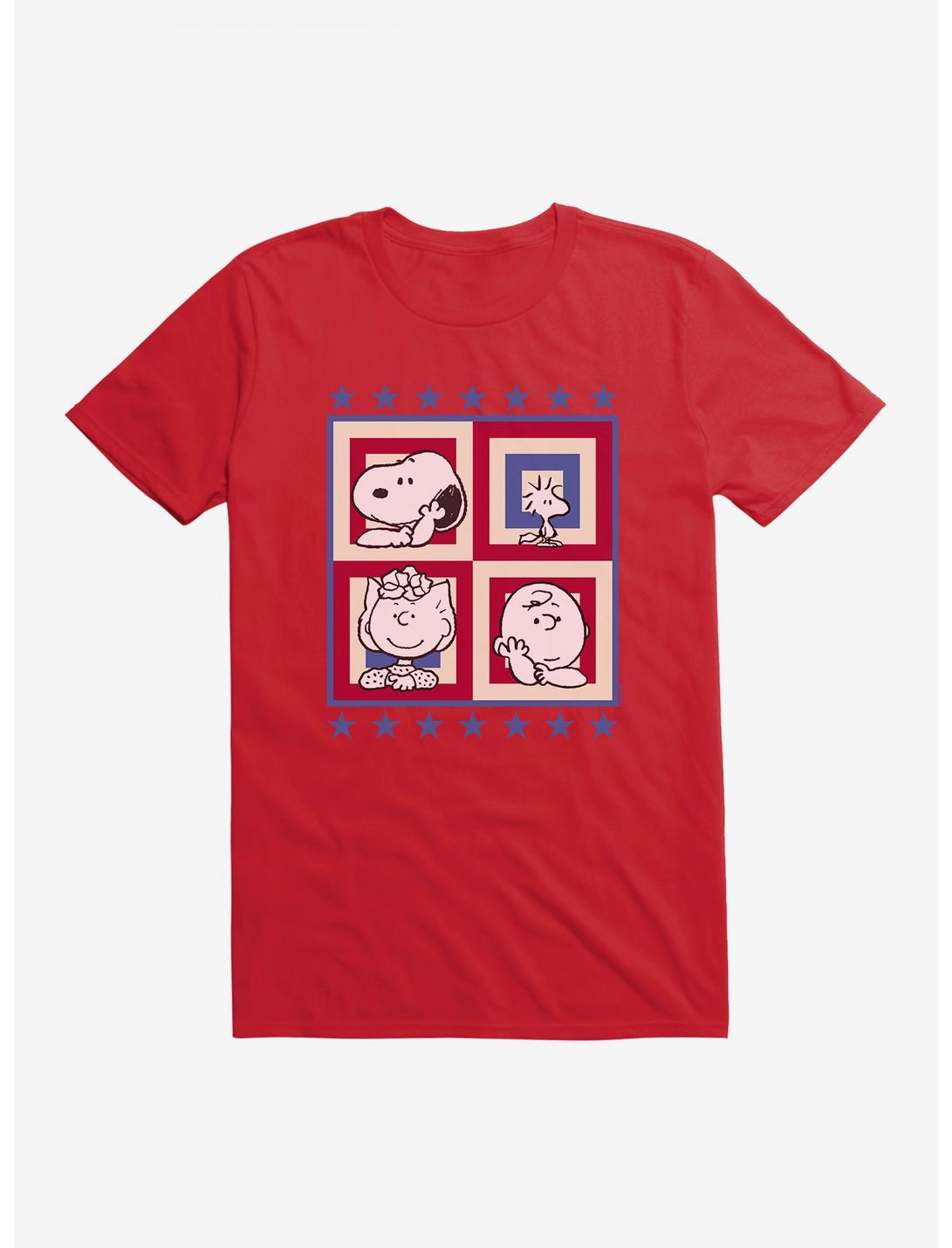 Peanuts Group Patriotic Squares T-Shirt, RED, hi-res