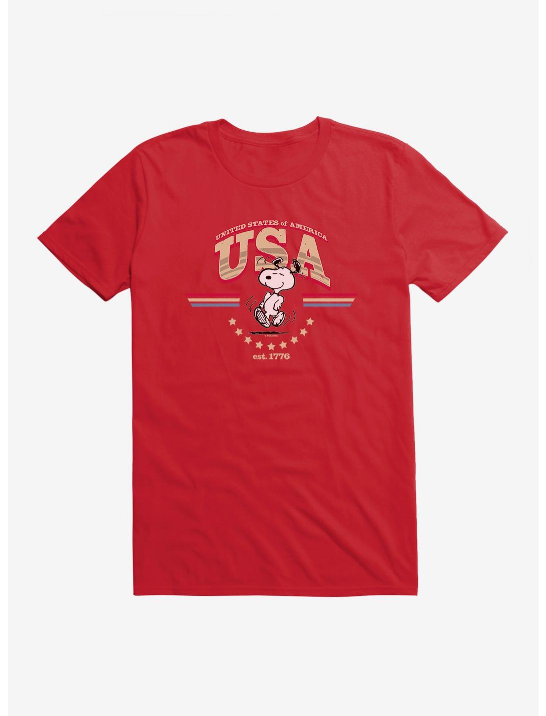 Peanuts Snoopy USA T-Shirt, RED, hi-res