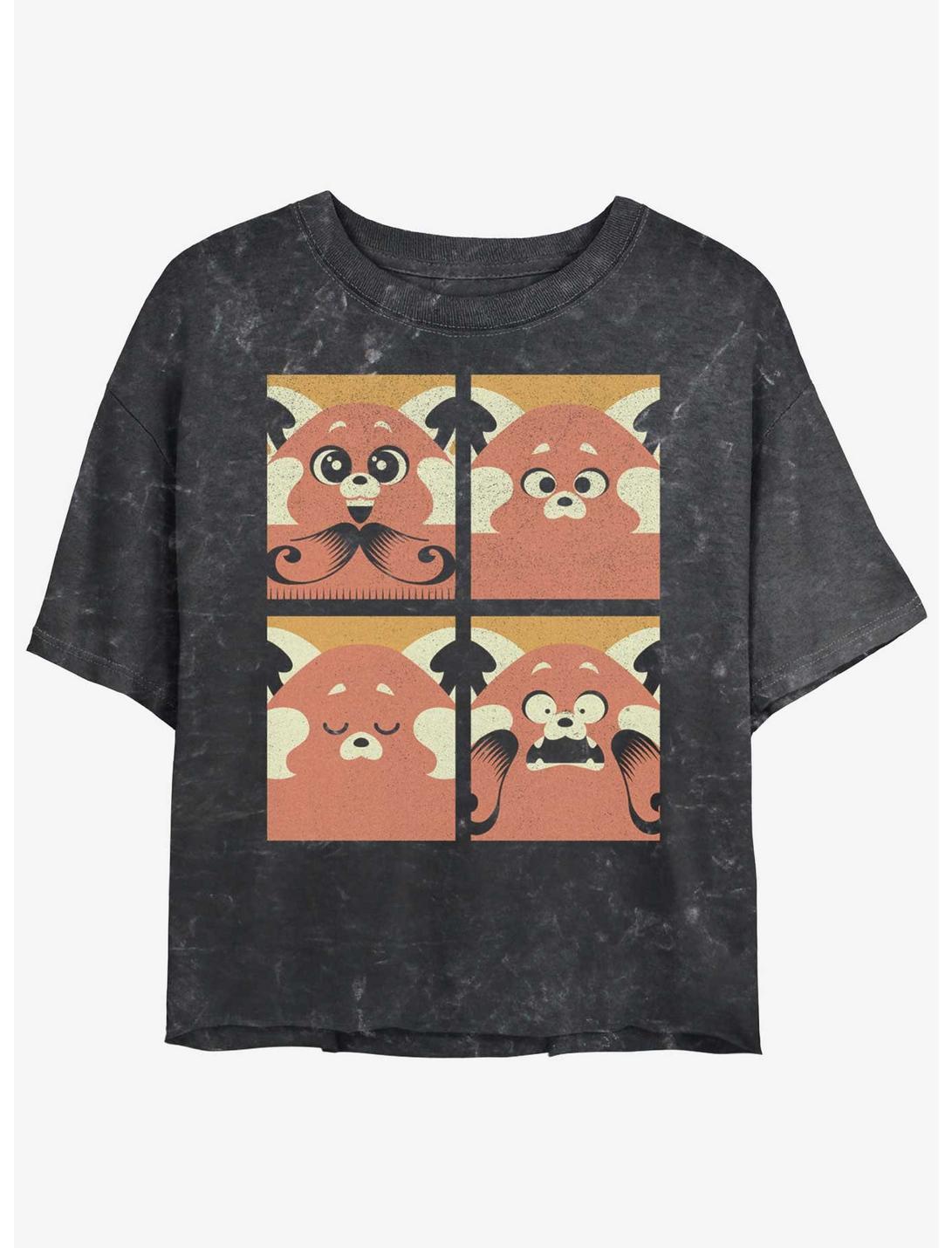 Disney Pixar Turning Red Meilin Panda Grid Girls Mineral Wash Crop T-Shirt, BLACK, hi-res