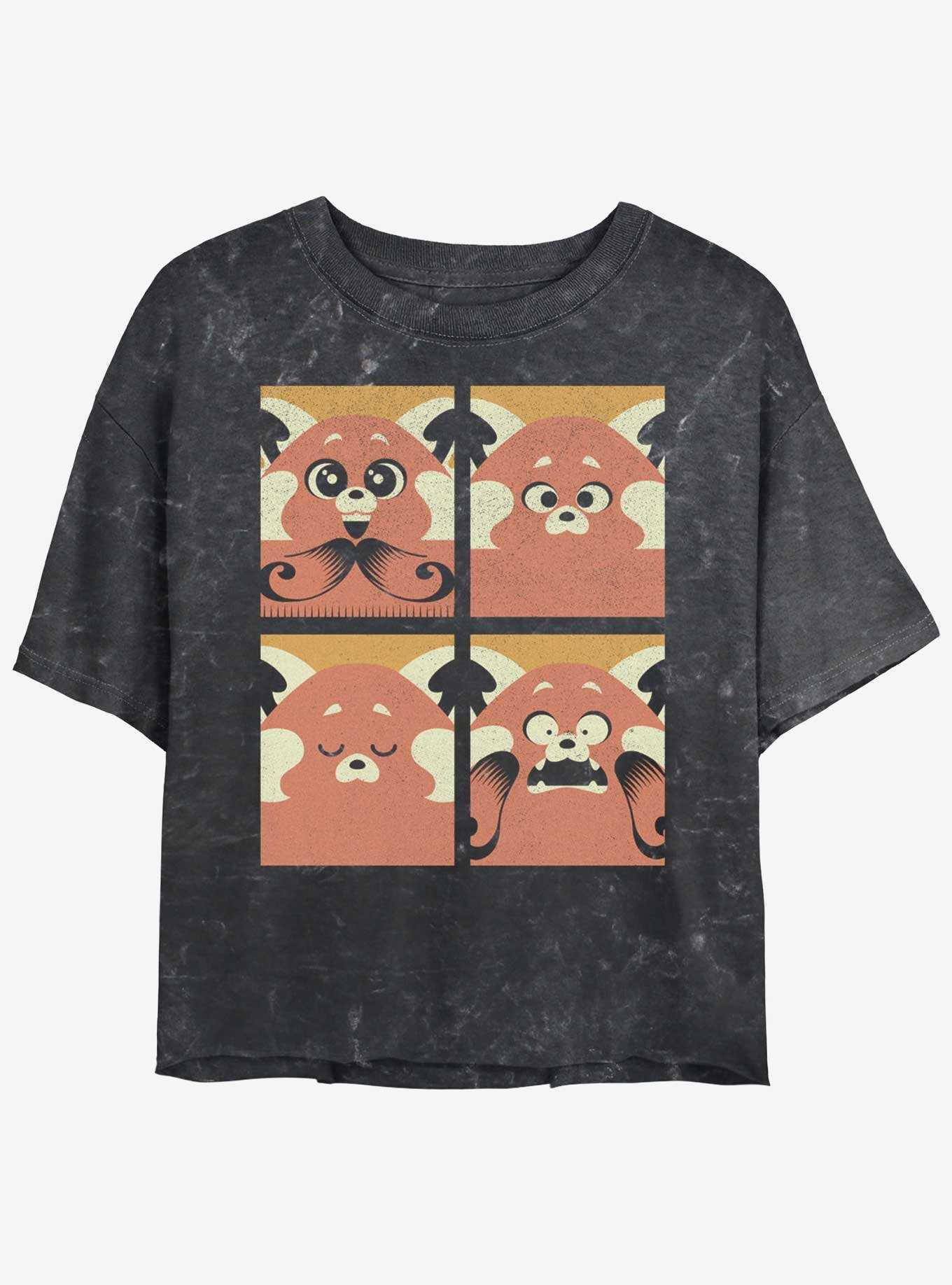 Disney Pixar Turning Red Meilin Panda Grid Girls Mineral Wash Crop T-Shirt, , hi-res