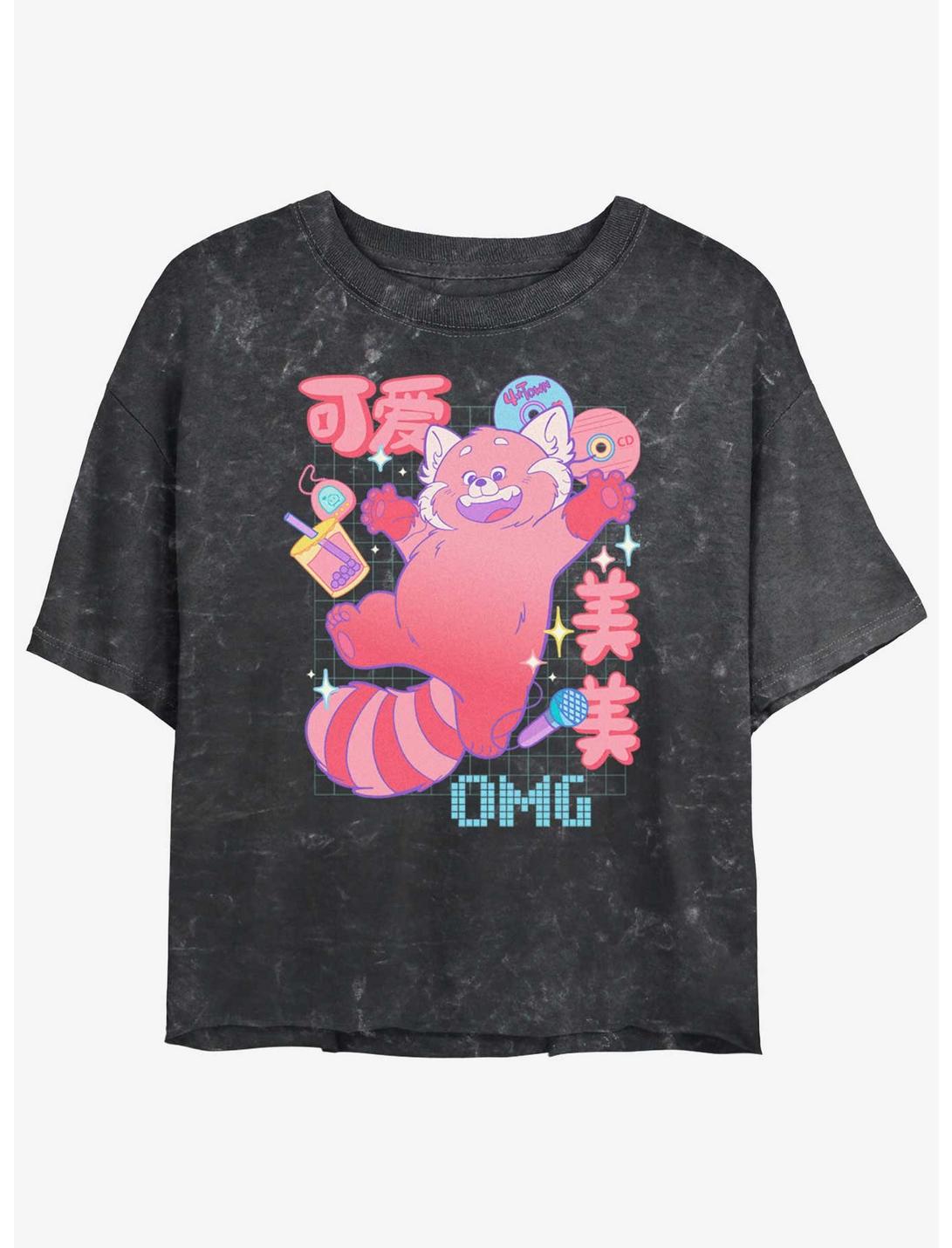 Disney Pixar Turning Red Meilin Panda Schematics Girls Mineral Wash Crop T-Shirt, BLACK, hi-res