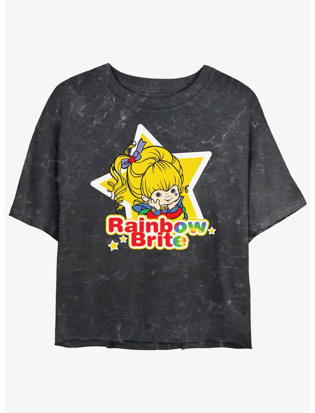 Rainbow Brite Star Badge Girls Mineral Wash Crop T-Shirt, BLACK, hi-res
