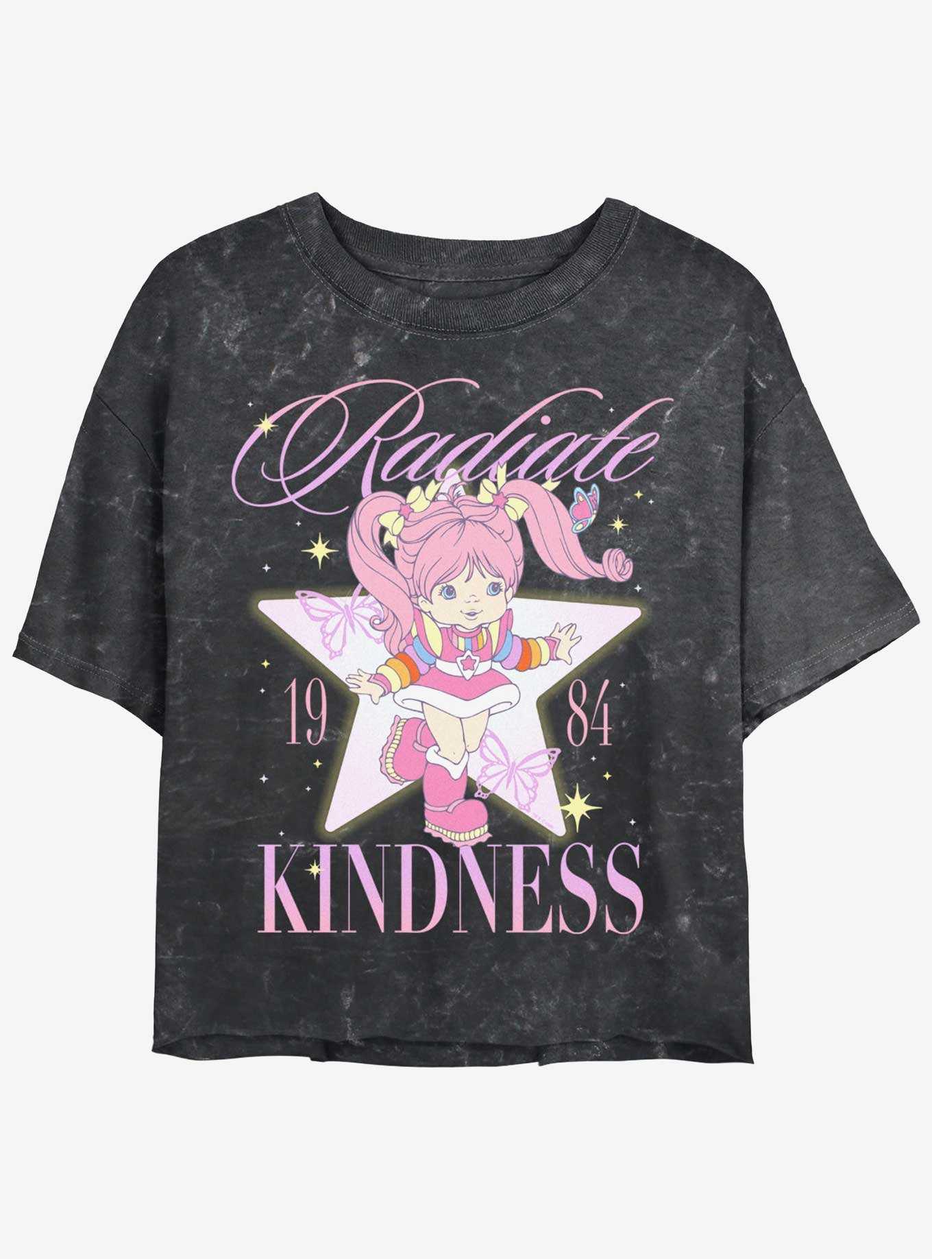 Rainbow Brite Tickled Pink Girls Mineral Wash Crop T-Shirt, , hi-res