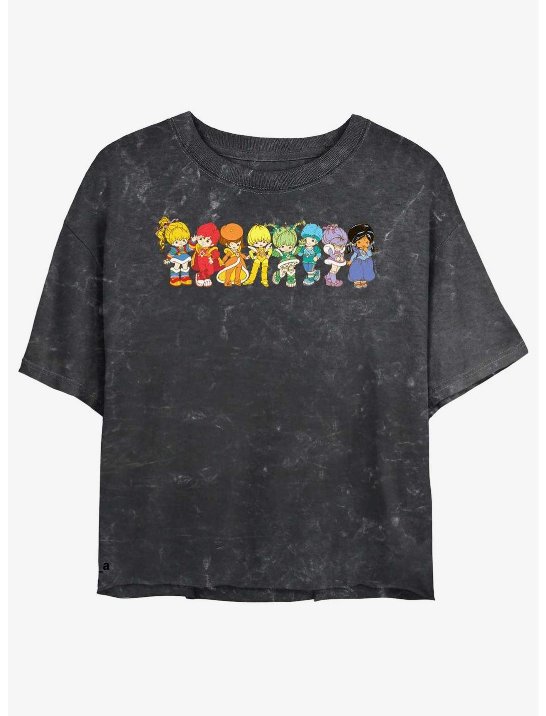 Rainbow Brite Line Up Girls Mineral Wash Crop T-Shirt, BLACK, hi-res