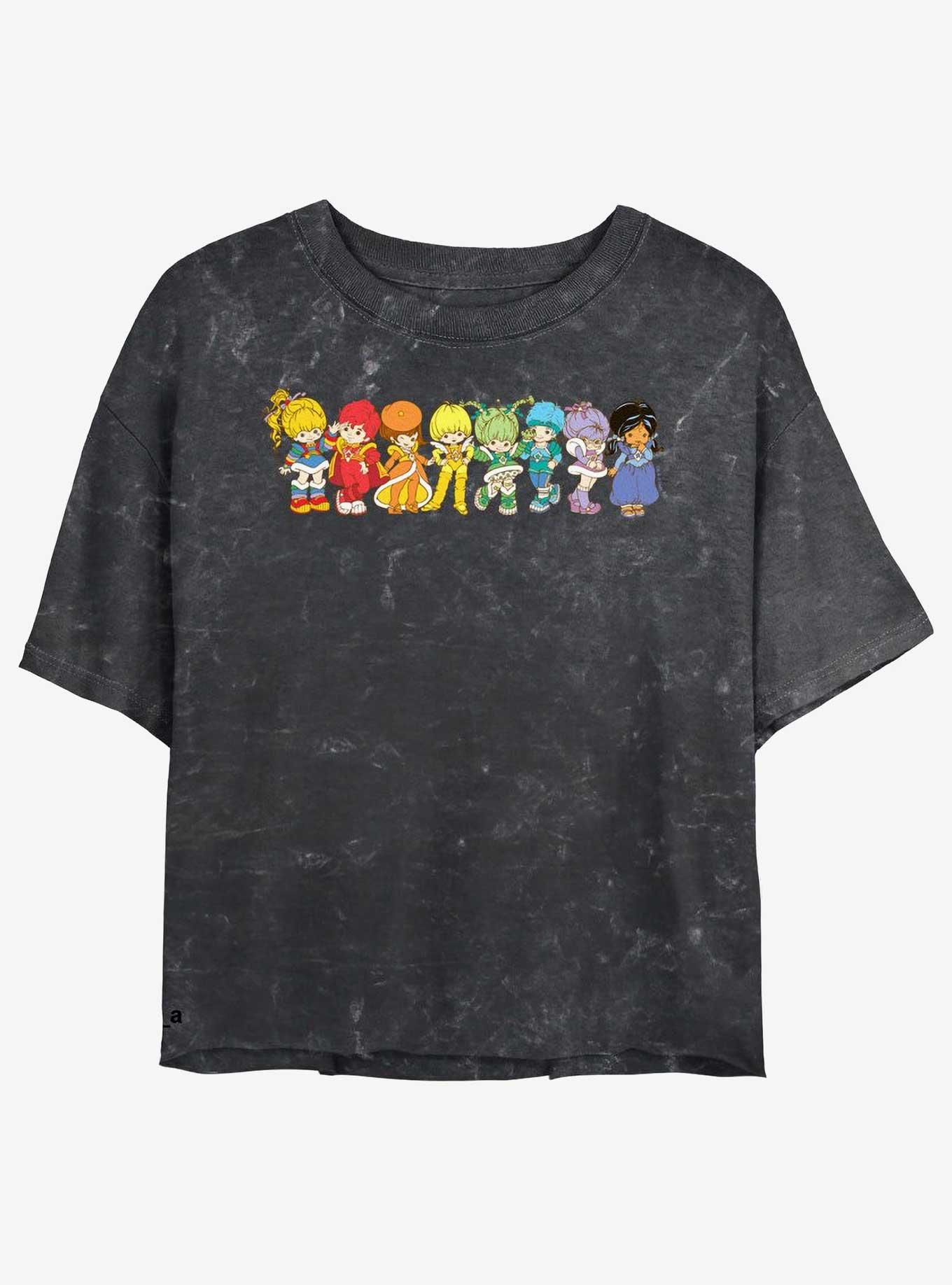 Rainbow Brite Line Up Girls Mineral Wash Crop T-Shirt, BLACK, hi-res