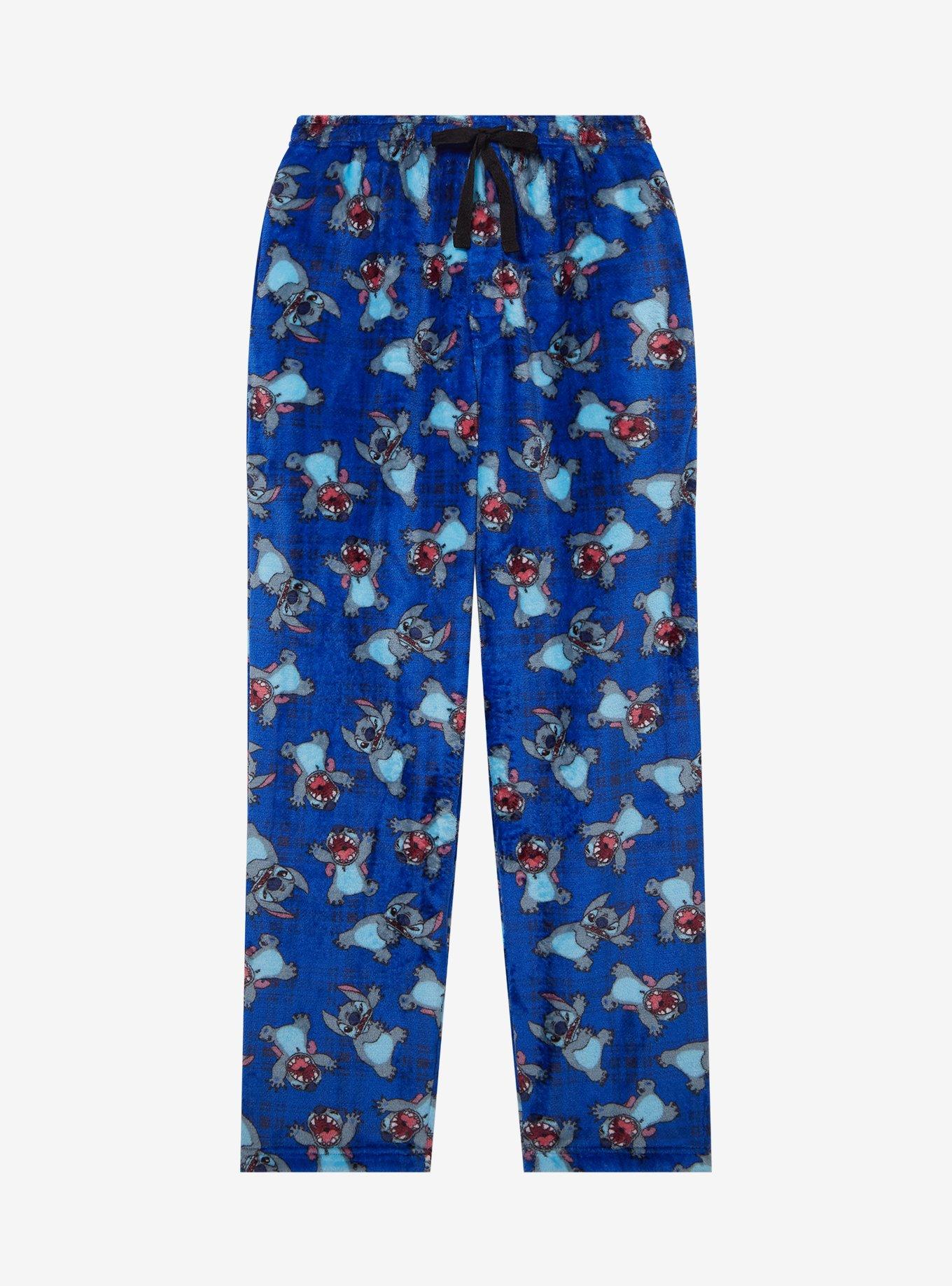 Disney Lilo & Stitch Plaid Stitch Allover Print Plush Sleep Pants - BoxLunch Exclusive, PLAID - BLUE, hi-res