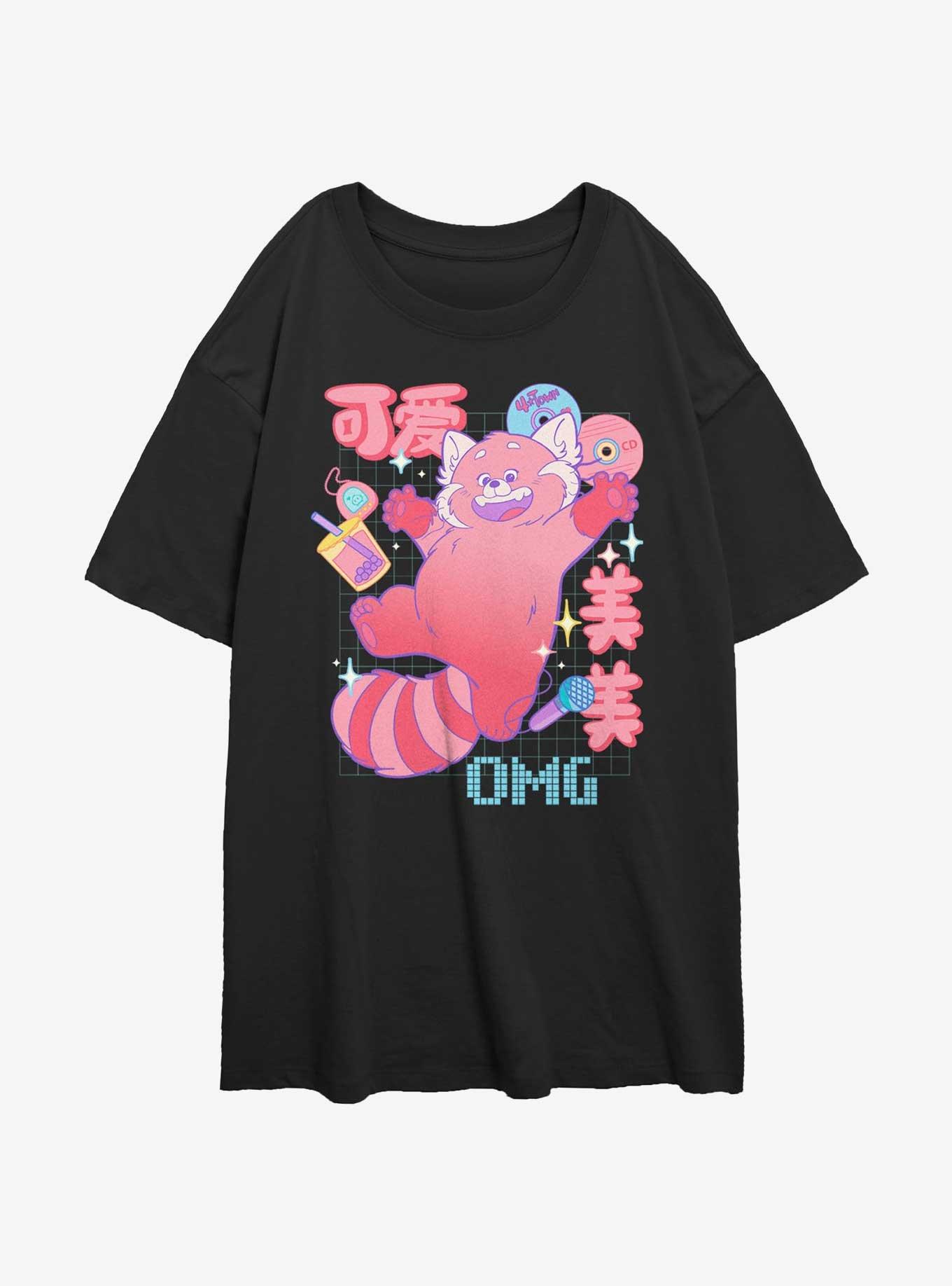 Disney Pixar Turning Red Meilin Panda Schematics Girls Oversized T-Shirt, BLACK, hi-res