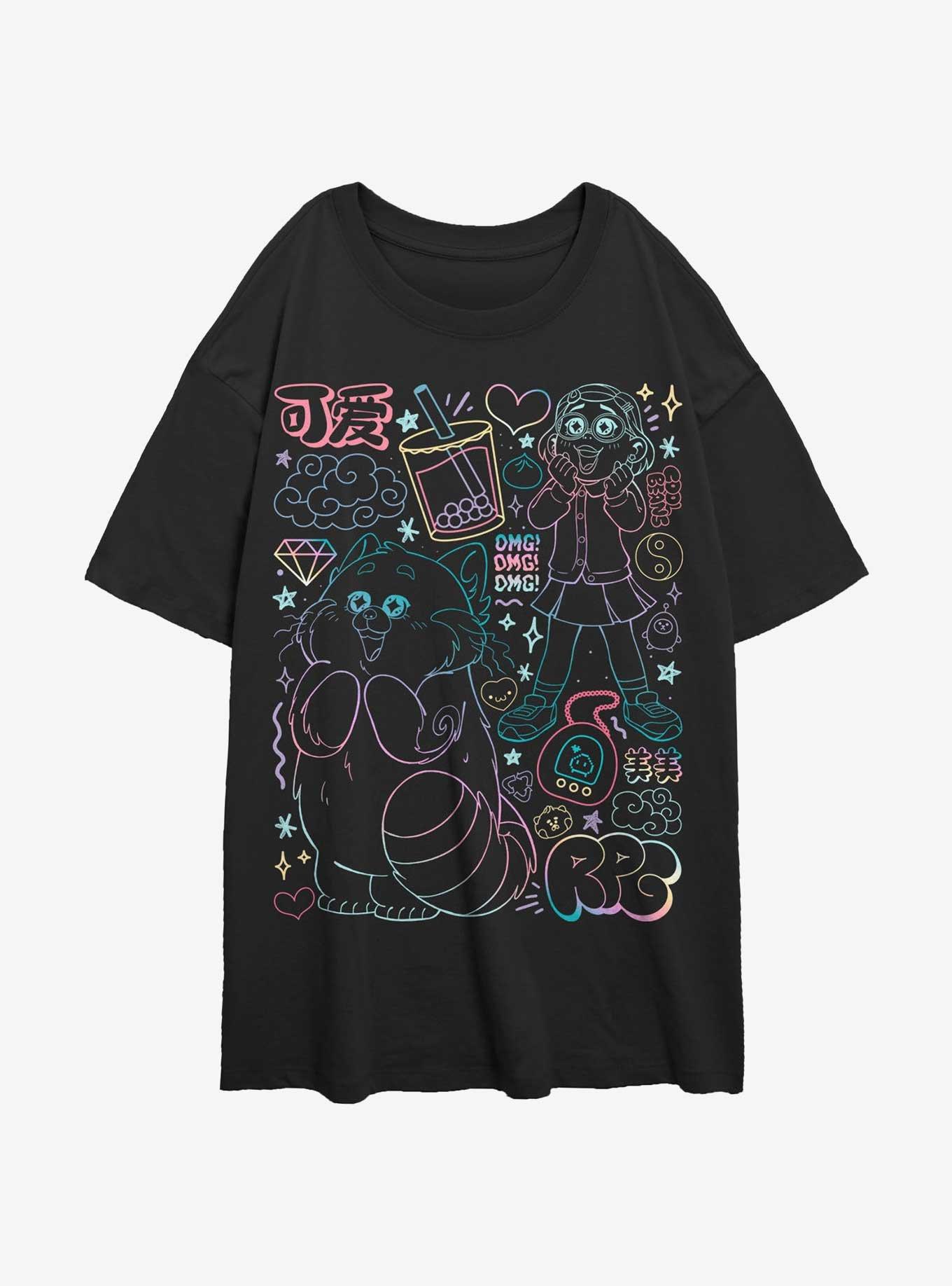Disney Pixar Turning Red Meilin Panda Super Doodle Girls Oversized T-Shirt, BLACK, hi-res